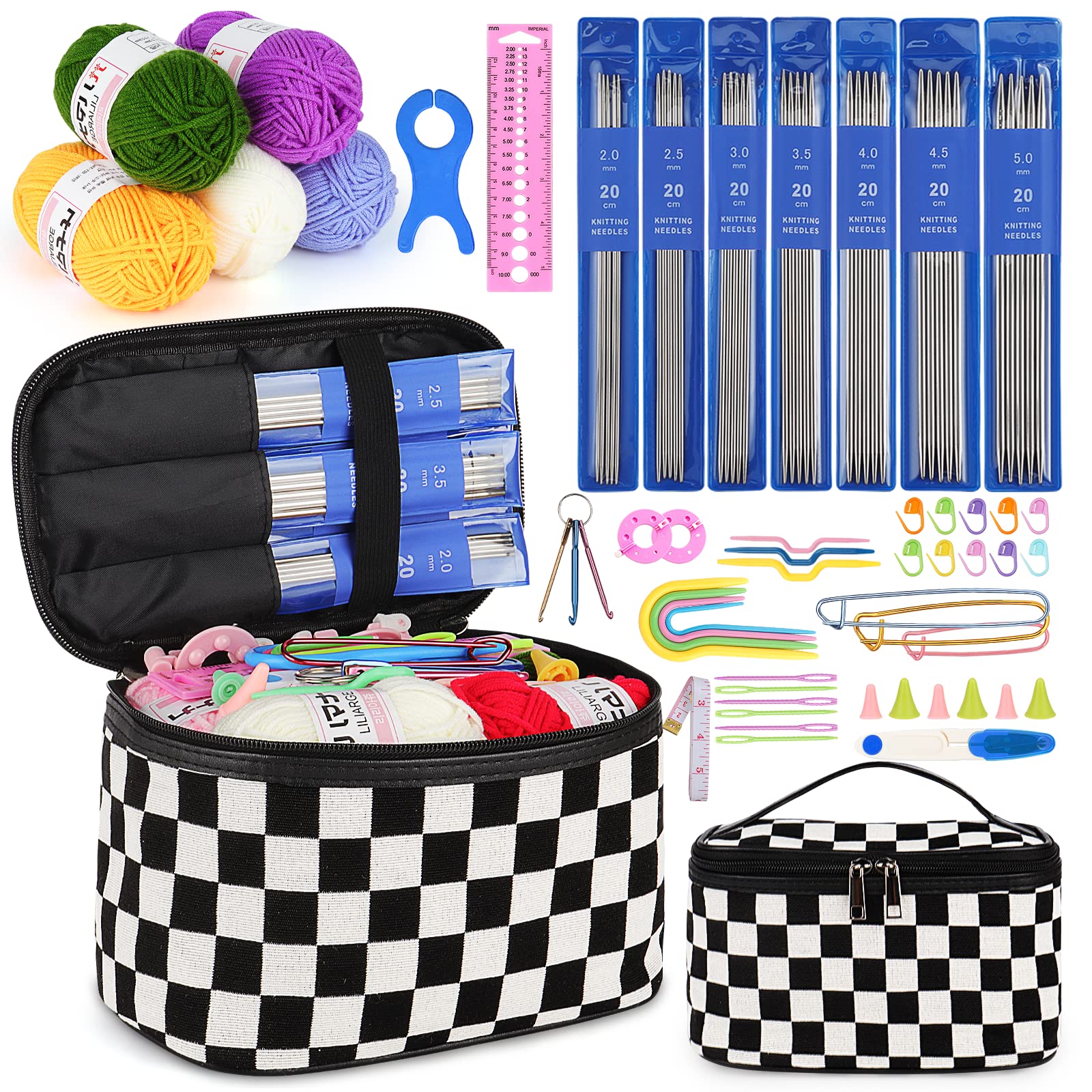 Set 35 Ferri Da Maglia In Acciaio - Doppia Punta 20cm, Misure 2.0-5.0mm, Con Accessori Per Maglieria - Foto 3