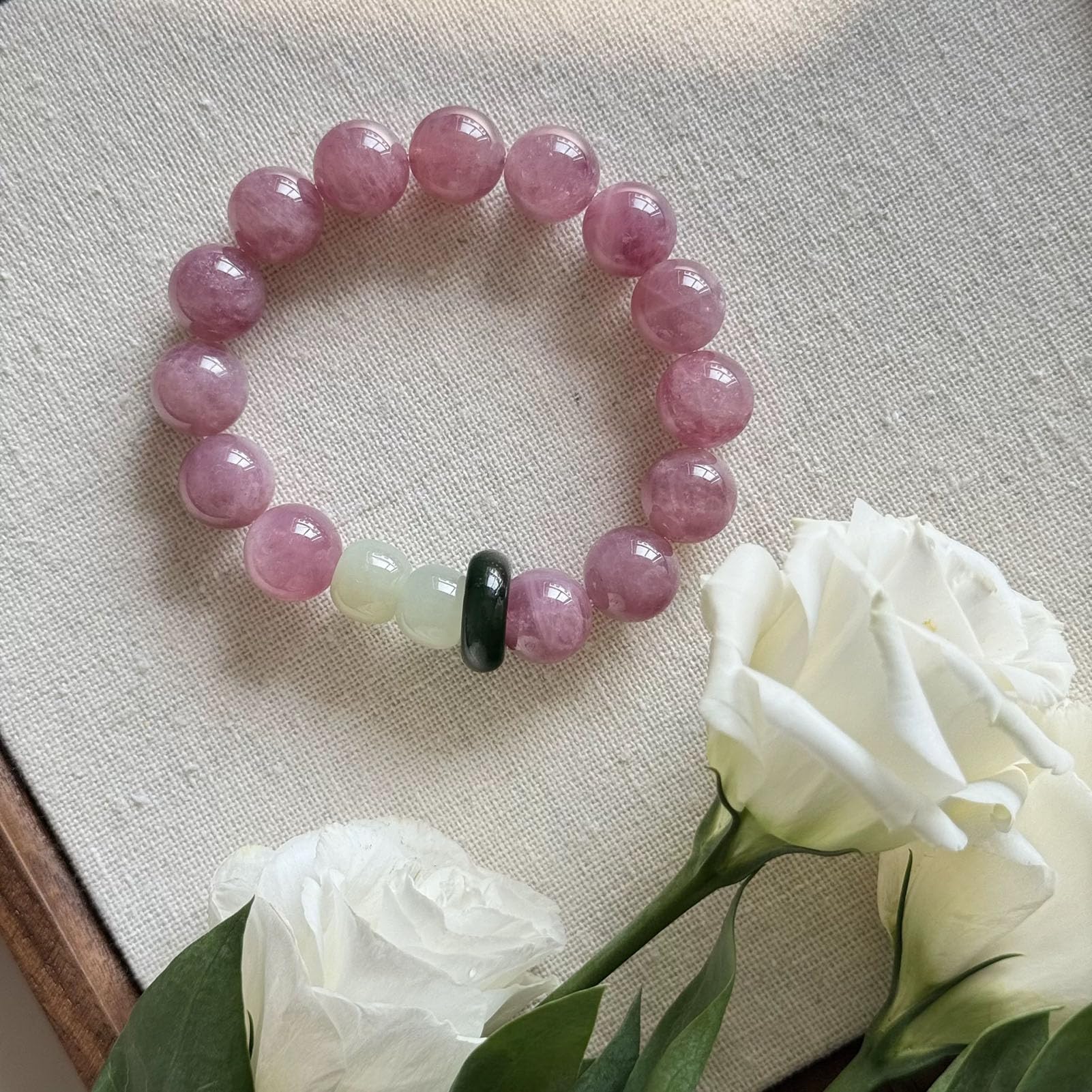 Bracciale Elasticizzato Fatto a Mano con Pietra preziosa Rosa Naturale Braccialetti Naturali Bracciale con Quarzo Rosa, per Amore, energia positiva, Meditazione Yoga Unisex,11MM
