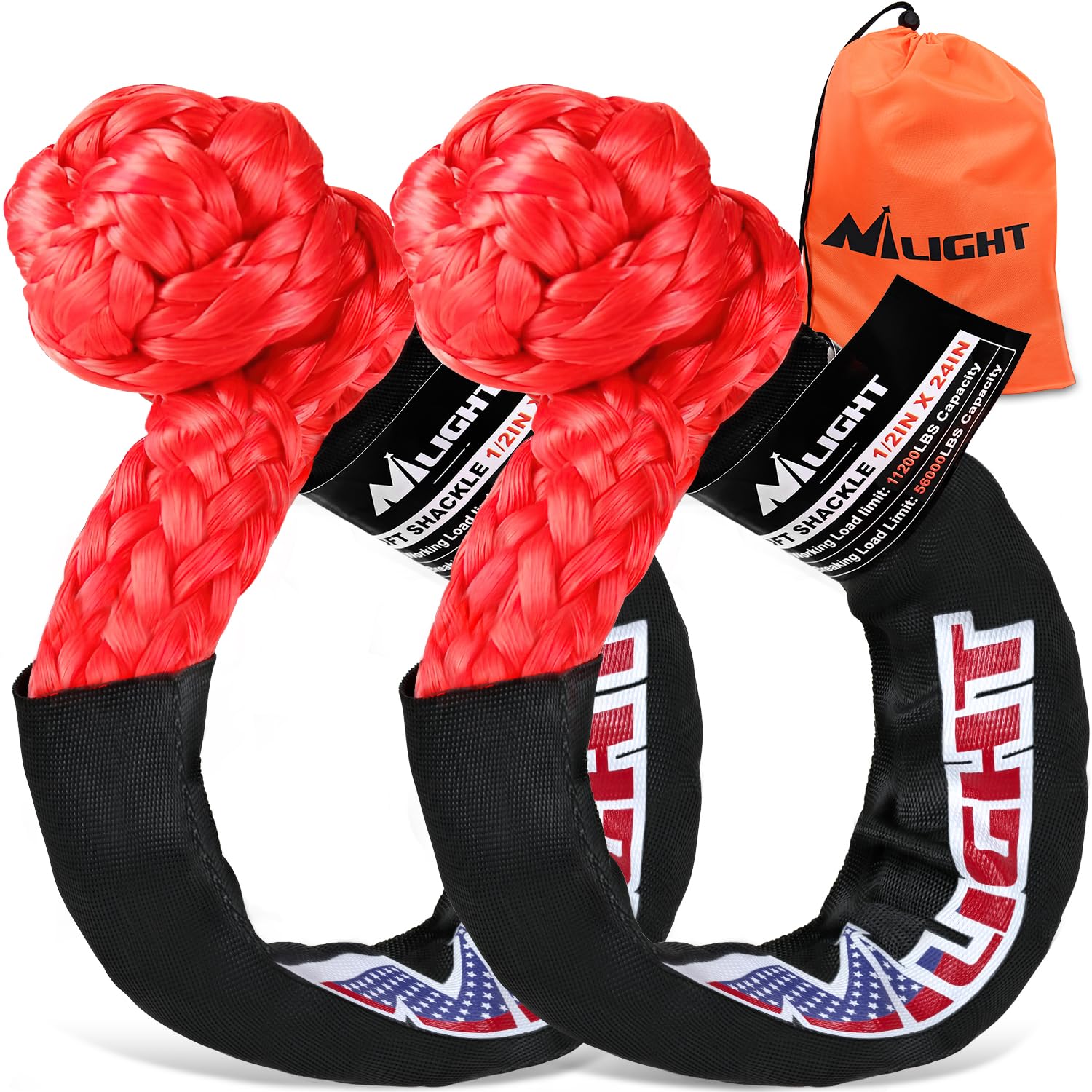 Nilight 2PCS Synthetic Soft Shackles 1/2" x 24" with Extra Sleeves