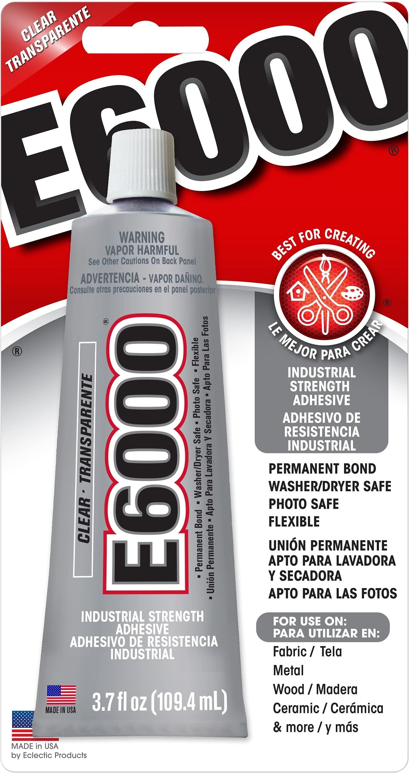 230021 12 Pack 3.7 oz. E-6000 Medium Viscosity Multi-Purpose Adhesive Uncarded, Clear