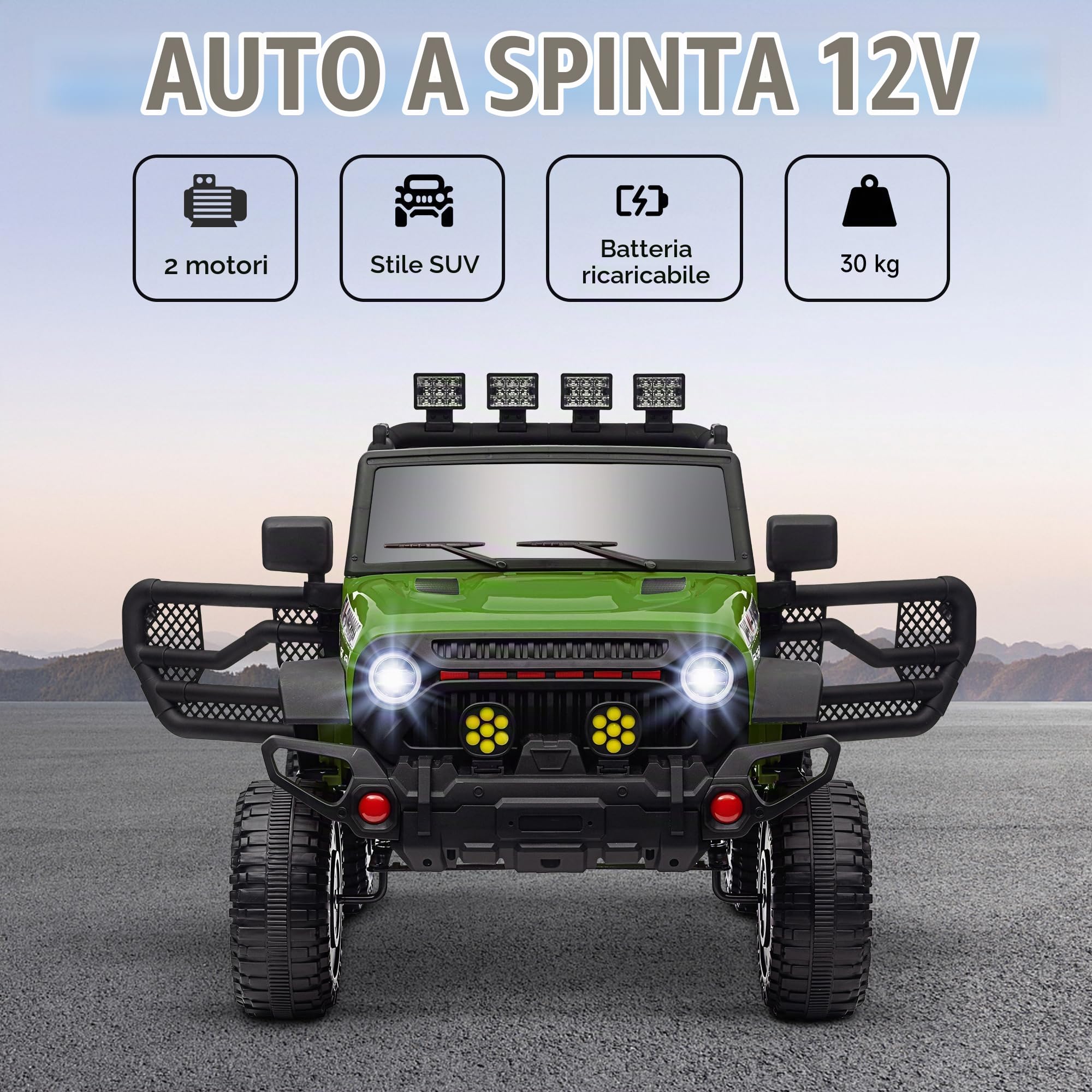 AIYAPLAY UTV Elettrico per Bambini 3 Velocità 2 Motori 12V Verde