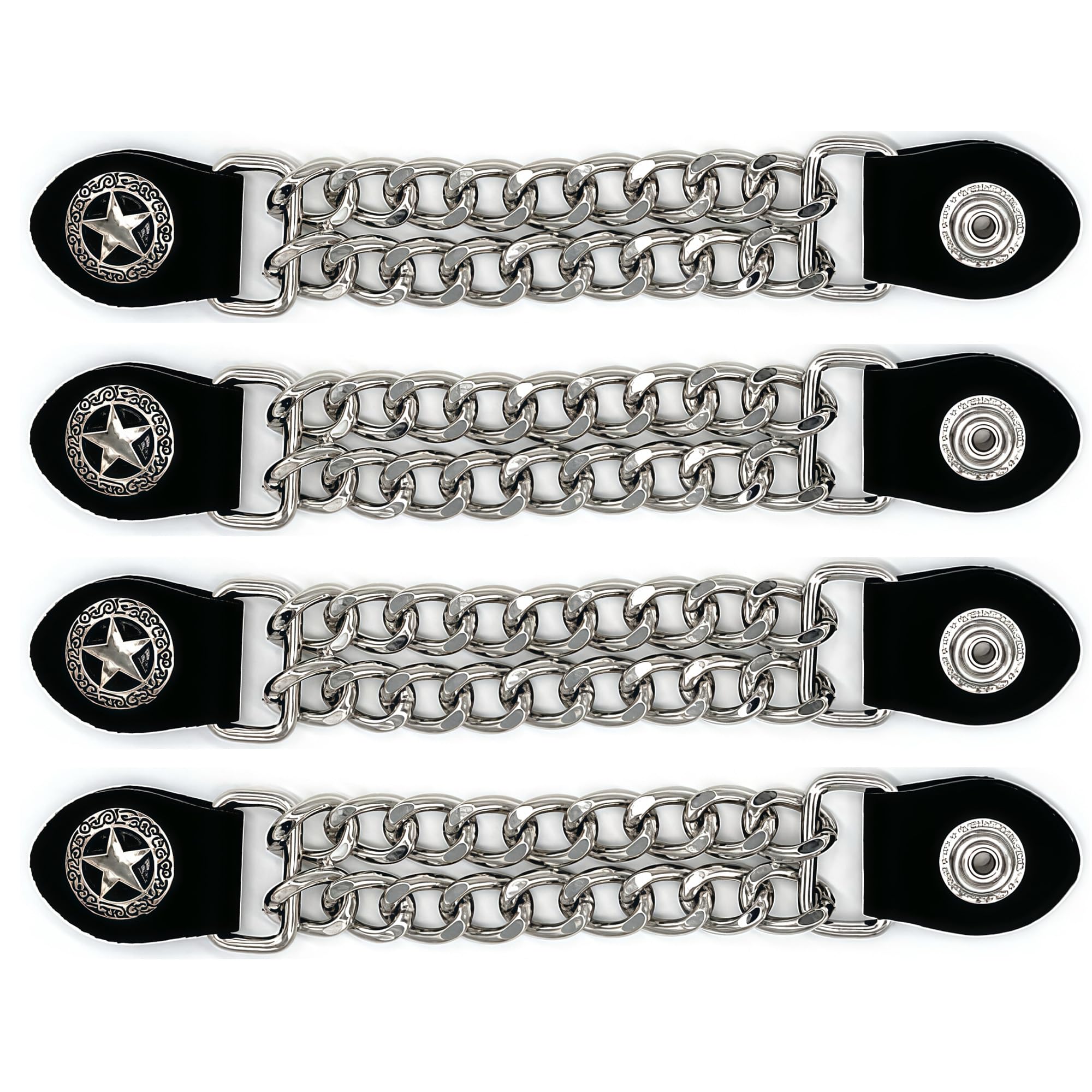 Motorcycle Vest Extenders for Men &amp; Women - 4 PCS Leather Vest Extensions for Biker - Durable Double Chrome Chains