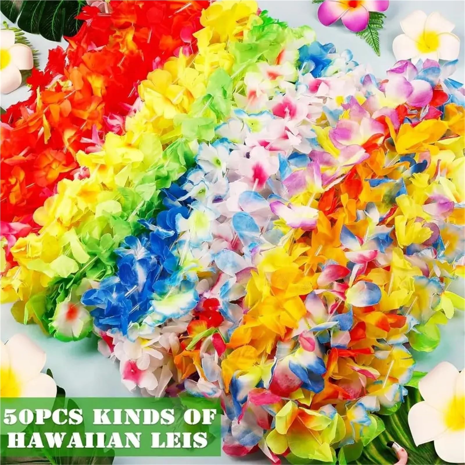 24/50/100 Stück Bunte Hawaii-Leis, künstliche, lebendige Seidenblumen-Halskette, wiederverwendbar, for Strandurlaub, tropisches Thema Für Erwachsene(Random Color-50Pcs)
