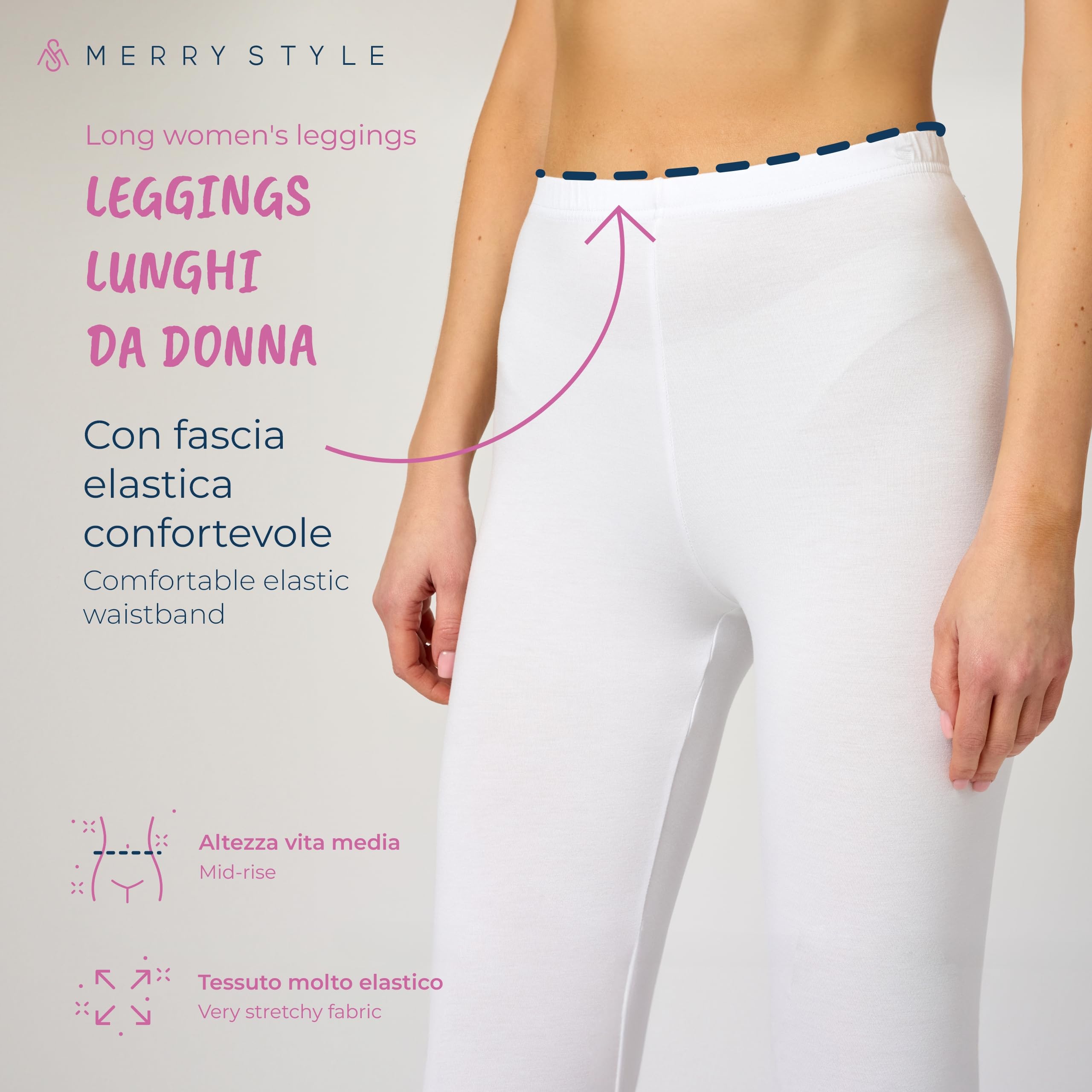 Merry Style Leggings Lunghi Donna in Viscosa con Elastan Ampia Pantaloni Donna Banda Elastica Leggins Donna per Casa Palestra Tempo Libero MS10-143