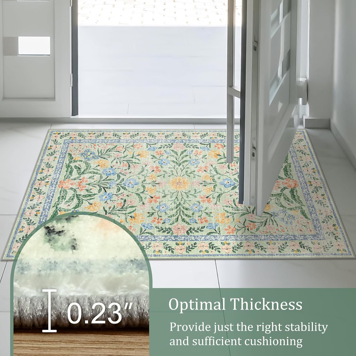 Morebes Washable 5x7 Area Rugs, Boho Pink and Green Floral Rugs for Living Room Non Slip, Soft Flower Indoor Floor Carpet for Nursery Bedroom Dining Room Cottage Core Decor - Image 8