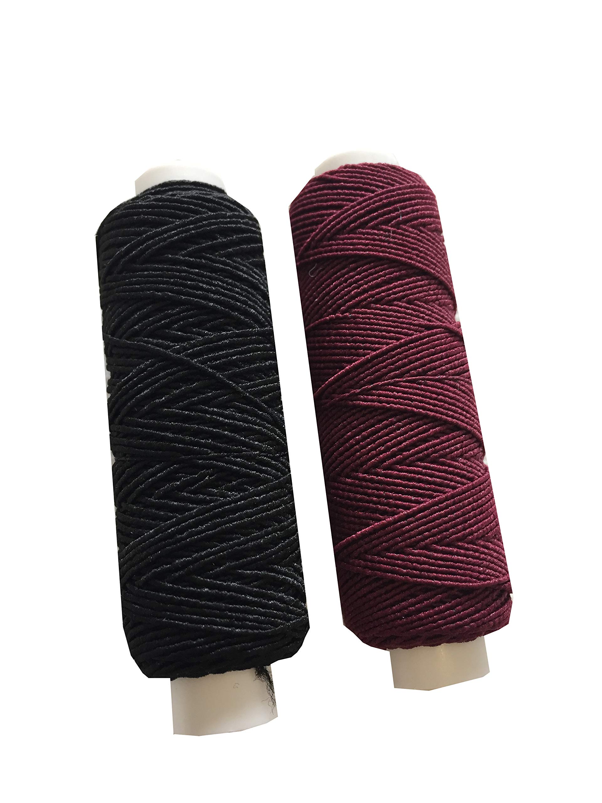 Shirring Shearing Elastic Thread, 20 Meter Each Colour Per Spool, Pack of 2 X 20m Spools, Sewing, Haberdashery, Craft, Smocking, Gathering, (Black & Wine), 30 Colours Available