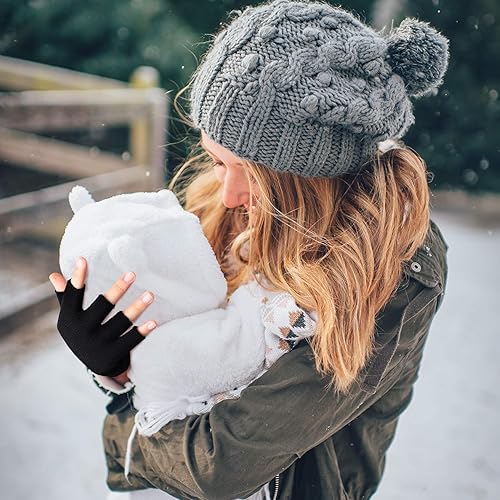 Miniatura 7 de SATINIOR 3 Pares de Guantes de Medio Dedo Invierno Guantes de Tejido sin Dedos para Escribir en Oficina Fría