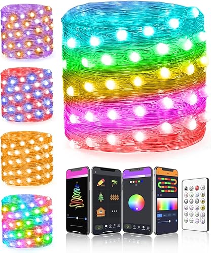 Miniatura 1 de Luces de hadas de 16 pies, efectos personalizados, luces parpadeantes dinámicas para el árbol de Navidad, 44 modos, luces de Navidad RGB que cambian
