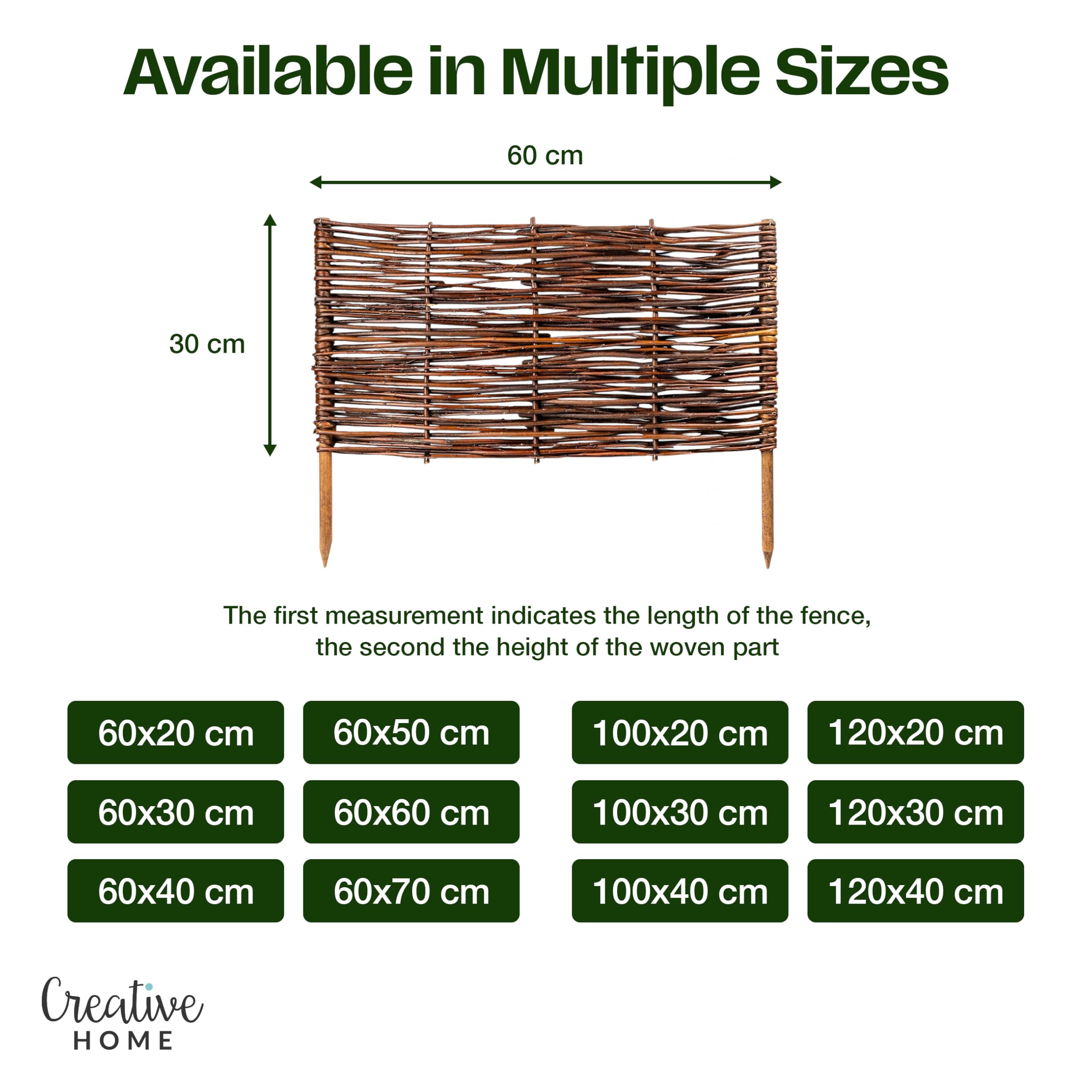 Creative Home Set de 5 Vallas de Mimbre Natural | Tamaño: 60 x 50 cm (+/- 1 cm) | Valla de Jardín para Delimitar Parterres Decorativa | Cerramiento Cercado de Césped | para Jardín Balcón Terraza