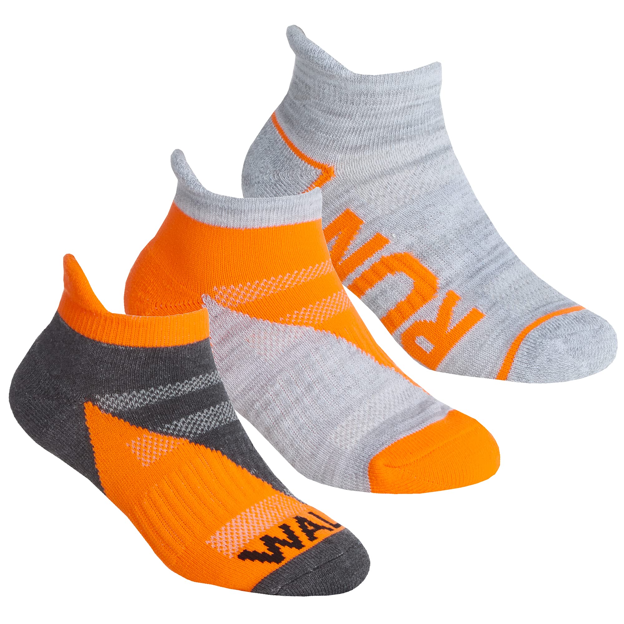 Metzuyan 3 Pairs Girls Kids Childrens Trainer Liner Socks Low Cut Ankle Jog Walk Run Mesh Insert Orange Size 4-5.5