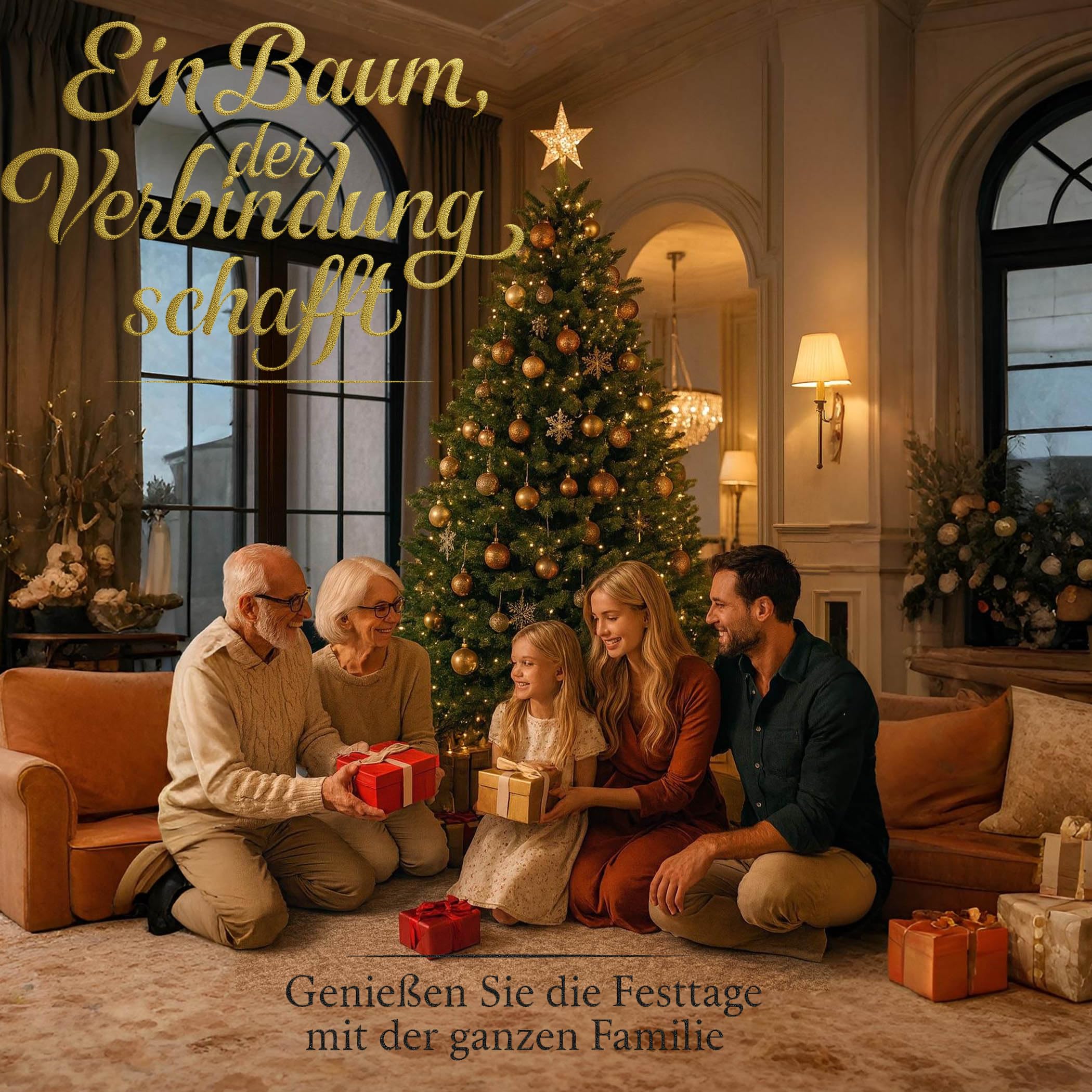 Premium Weihnachtsbaum künstlich-180cm-handgefertigt Naturgetreu dichte Zweige Weihnachtsbaum mit massivem Echtholzständer–Tannenbaum künstlich Christbaum mit Spritzgusselementen (1,80 m)