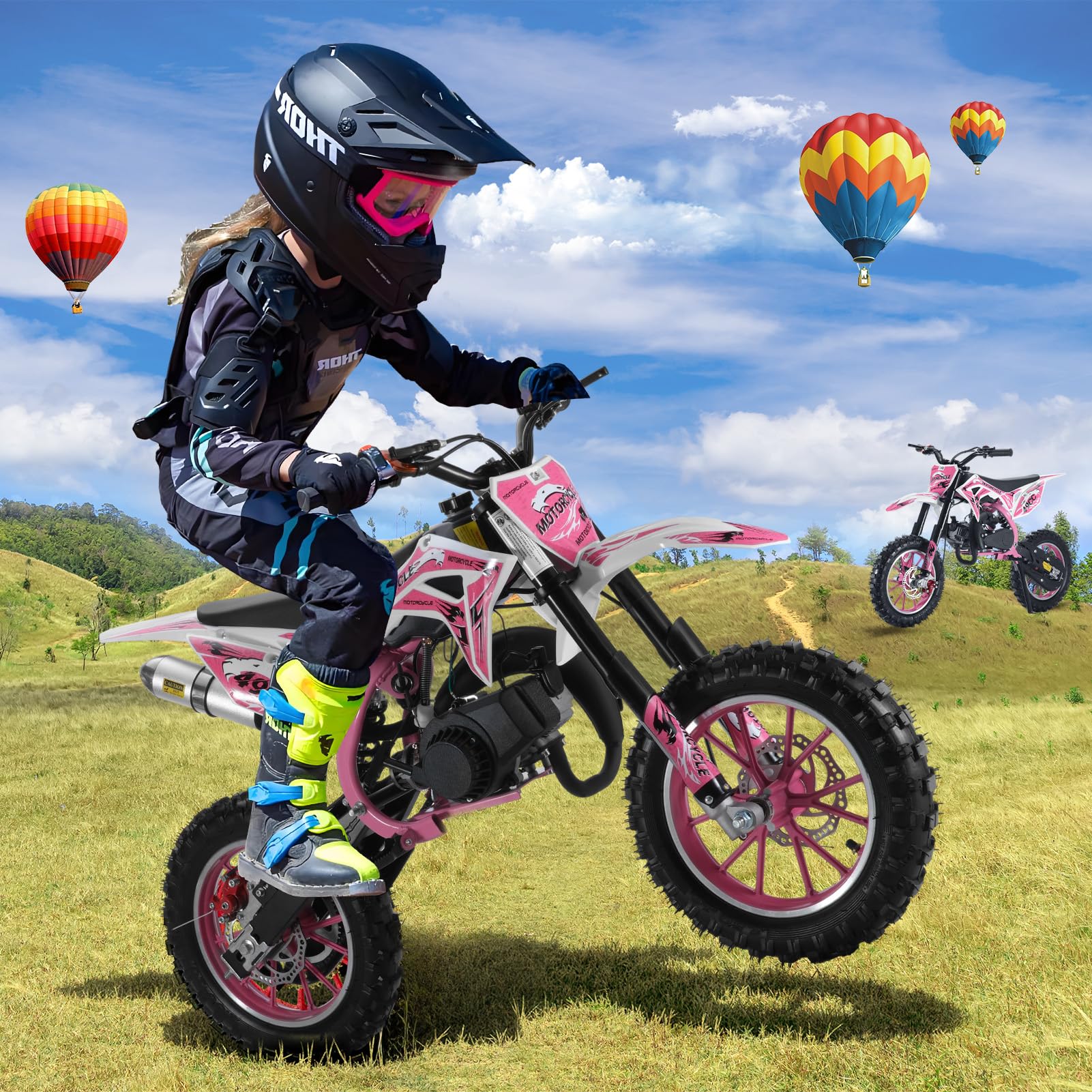 2026 New 50cc Dirt Bike for Kids 2-Stroke, Toddler Gas Powered Mini Bike with Front Rear Disc Brakes, Speeds up to 40KM/H, Gas Motorcycle for Children, Ideal Gifts for Boys Girls, (Pink)