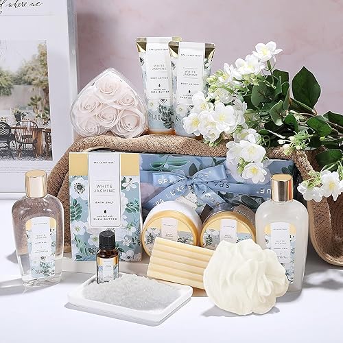 Miniatura 2 de Cesta de regalo para mujer, kit de baño de spa Luxetique, 12 cestas de regalo de spa relajante con gel de ducha, sal de baño, aceite esencial,