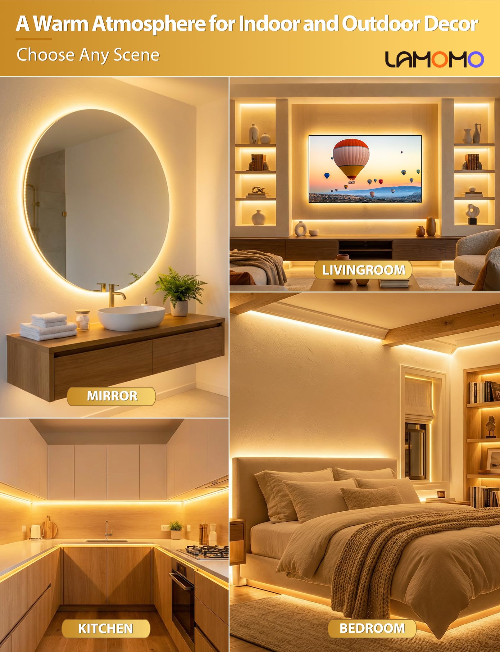 Lamomo Striscia LED COB bianco caldo, dimmerabile, 2 m, impermeabile, 3000 K, con telecomando, in silicone, flessibile, per camera da letto, interni ed esterni, cucina, decorazione fai da te, CRI90+