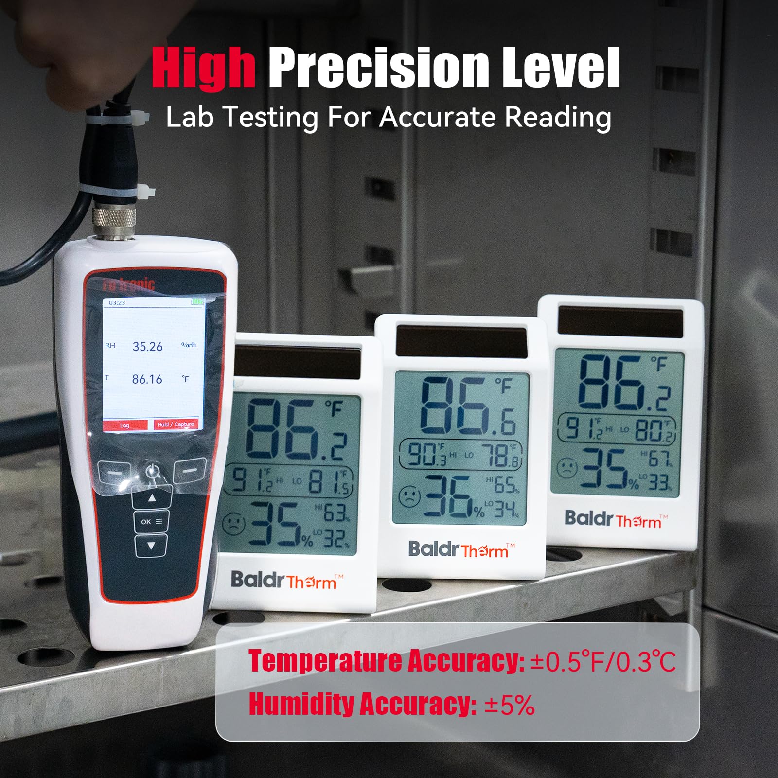 BaldrTherm Misuratore di umidità per stanza, igrometro a energia solare, sensore di temperatura digitale per interni, 8,1 cm, misuratore di umidità per stanze dei bambini, casa, ufficio, confezione da