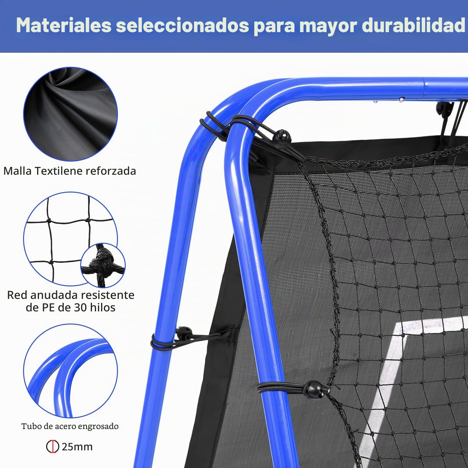 Bagail red de rebote de doble cara,barra de pintura reforzada, ángulo ajustable, estructura plegable, red de rebote con objetivos de entrenamiento de habilidades, portería de fútbol portátil de jardín