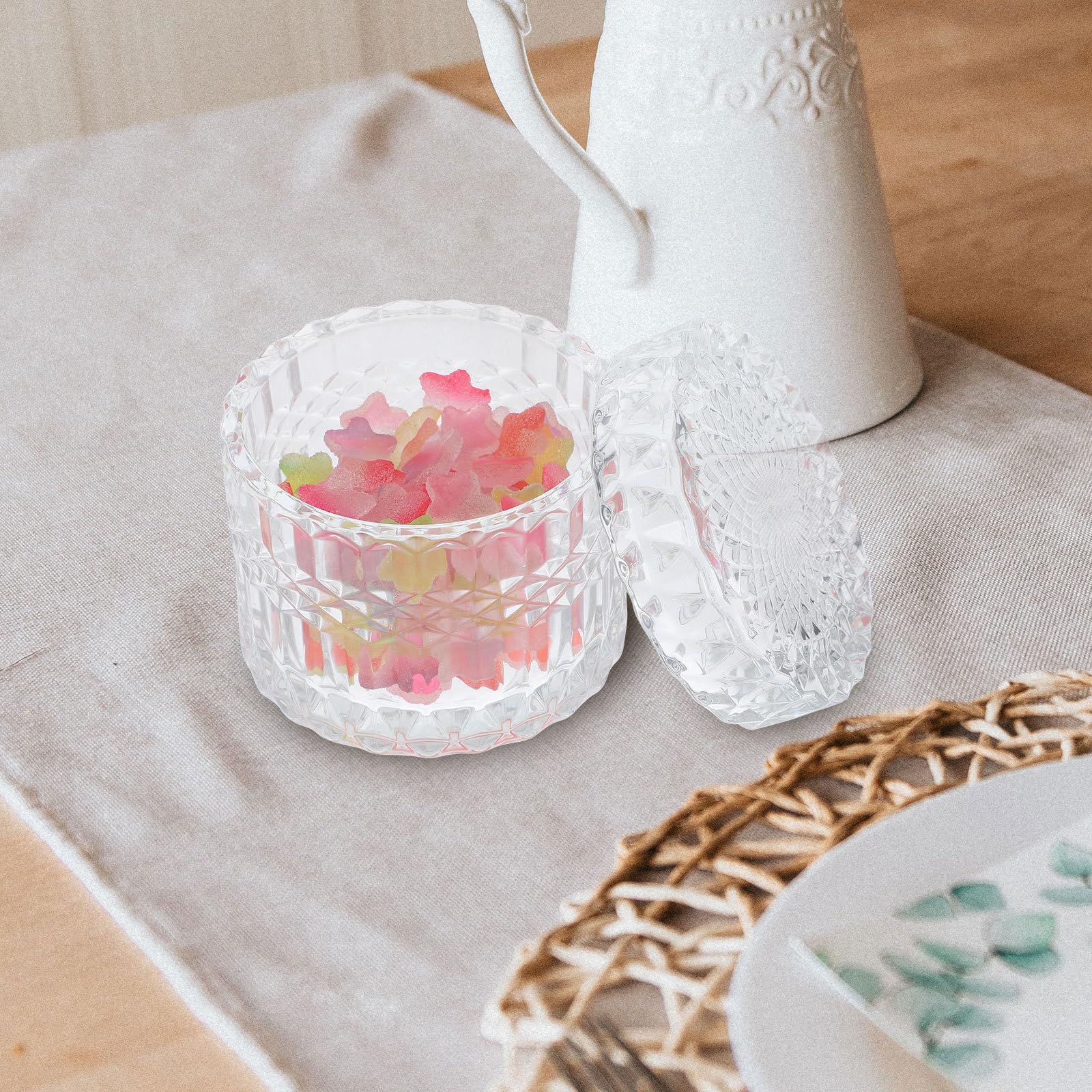 Barattolo di Vetro Trasparente con Coperchio Ermetico, Contenitore per Caramelle e Snack, Porta Candele e Tè, Barattolo da Cucina Decorativo per Conservazione Alimenti e Uso