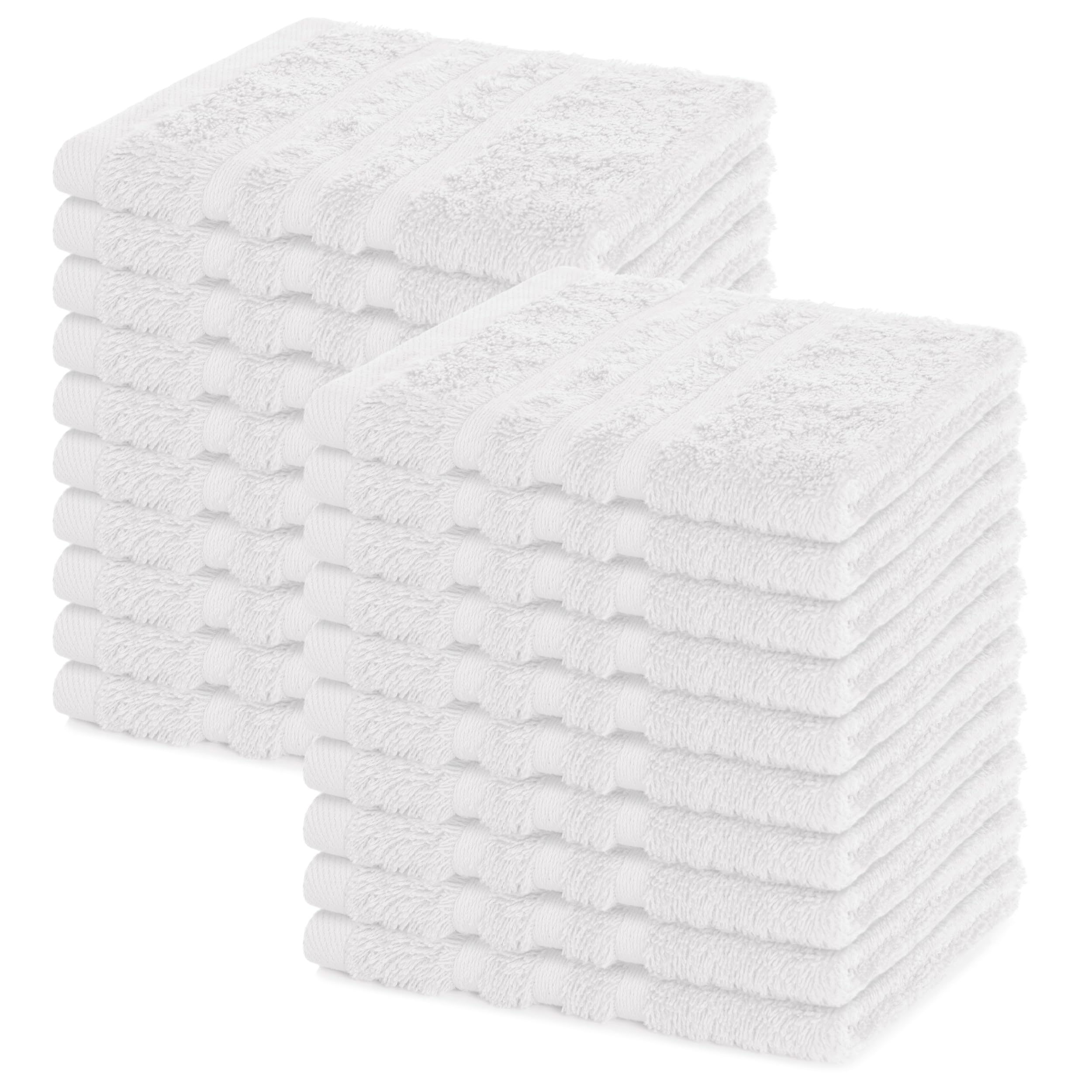 Lavea® Juego de 20 Toallas de Lavabo 30x30 cm de Rizo 200% Algodón - Suaves y Absorbentes – Toallas para lavarse la Cara – Ideales para Casa, Hotel y SPA – Blanco