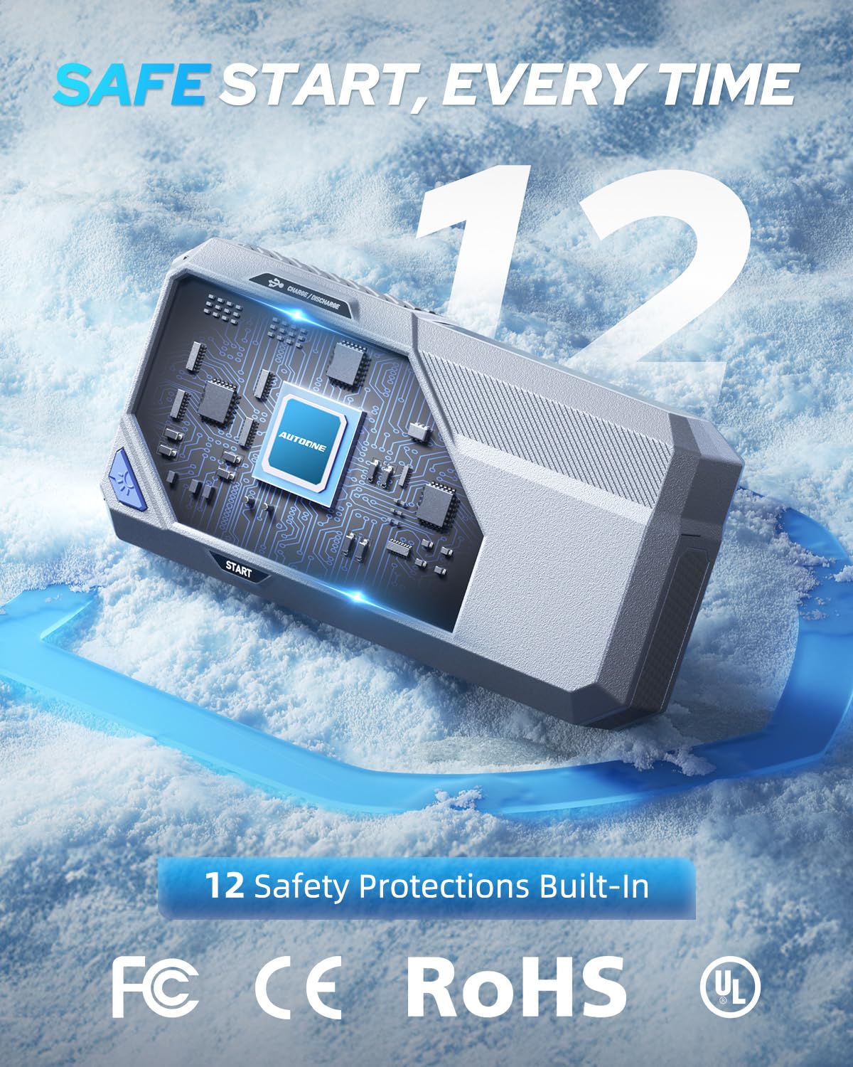 AUTOONE 9500A Car Jump Starter 12V Car Battery Jumper Starter Portable (All Gas/All Diesel) 168W DC Jump Box for Car Battery with Built-in Booster, Type-C Fast Charge & Jumper Cables Jump Pack