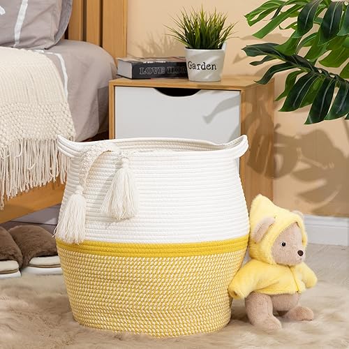 Miniatura 3 de KAKAMAY Cestas tejidas para almacenamiento (17 x 17 pulgadas), canasta grande de ropa para bebé, cesta de lavandería plegable, cesta de manta para