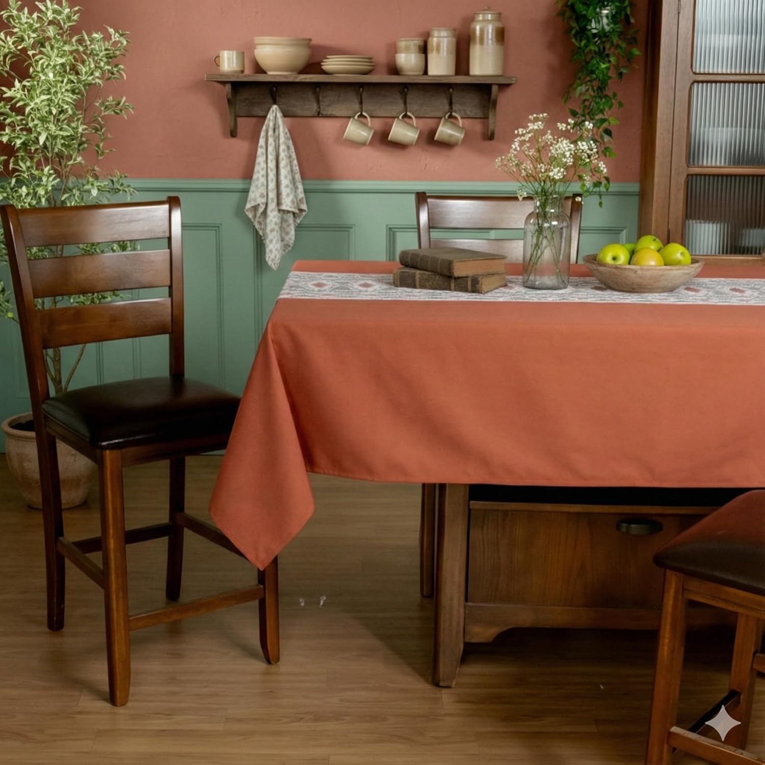 Printed Cotton Tablecloth 60 x 90 Inch Rectangle – Washable & Colorfast Table Cover for Dining Room, Farmhouse, Kitchen, Home, Party & Wedding Décor - Terracota Trails