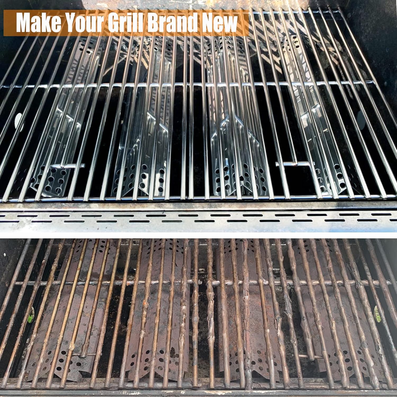 Hisencn Grill Repair Parts Kit for Nexgrill 4 Burner 720-0830H Stainless Steel Pipe Burner Tube, Heat Heat Shield Tent Plates Flame Tamers and Cooking Grates Replacement