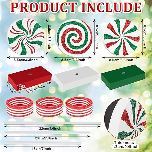 Miniatura 8 de 3 Pieces Christmas Table Decorations Wood Candy Set, Red Christmas Tiered Tray Decor,Rustic Christmas Candy Table Decorations for Home