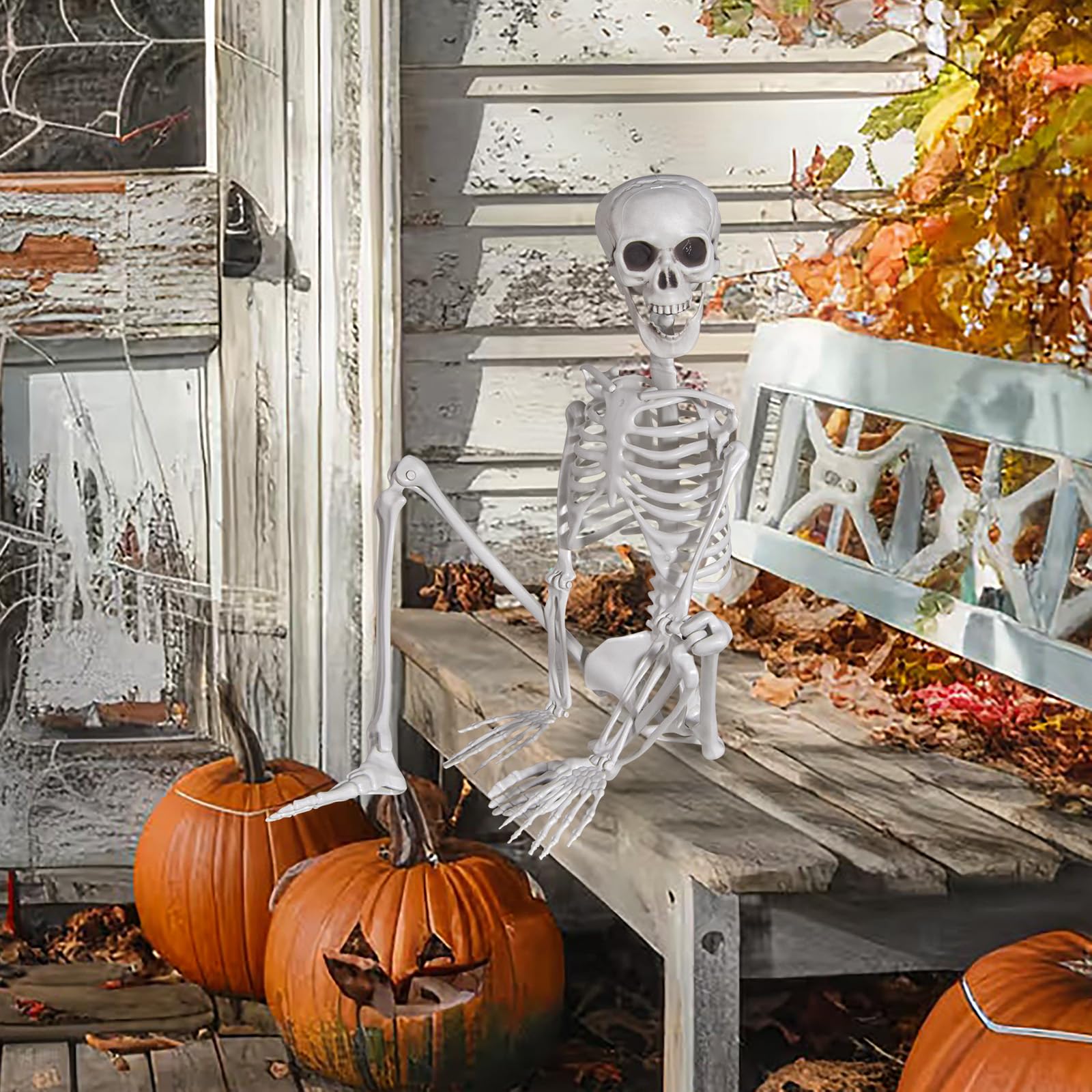 Scheletro per Halloween, in plastica, 90 cm, con articolazioni mobili, per Halloween, casa, giardino, casa, terrazza, decorazione (1 Pezzi)