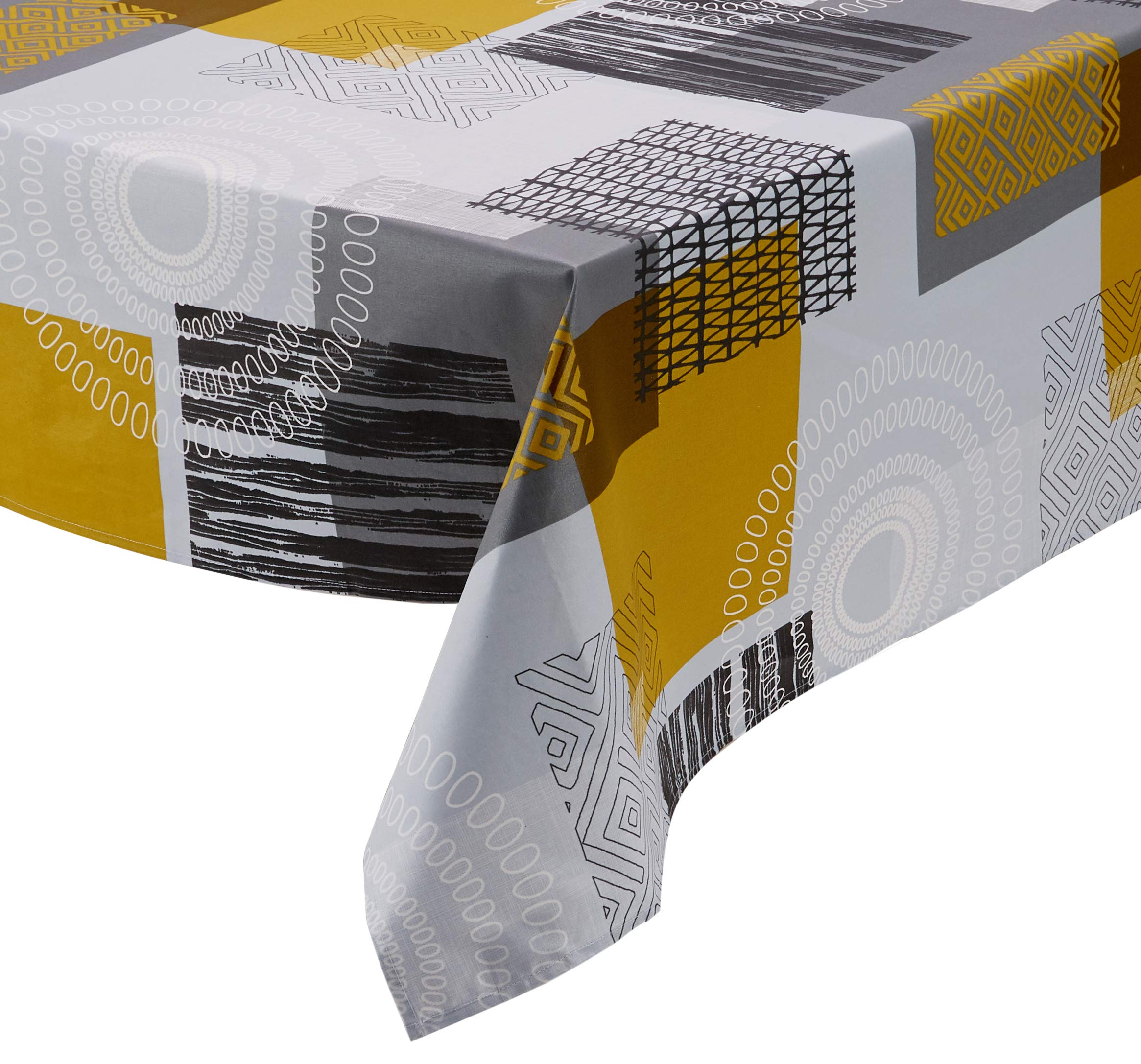 Nydel Magic Ethnic - Water-Repellent Cotton Tablecloth Rectangle: 160 x 250 cm, Granite, 98.4 x 63 inch (Rectangular)