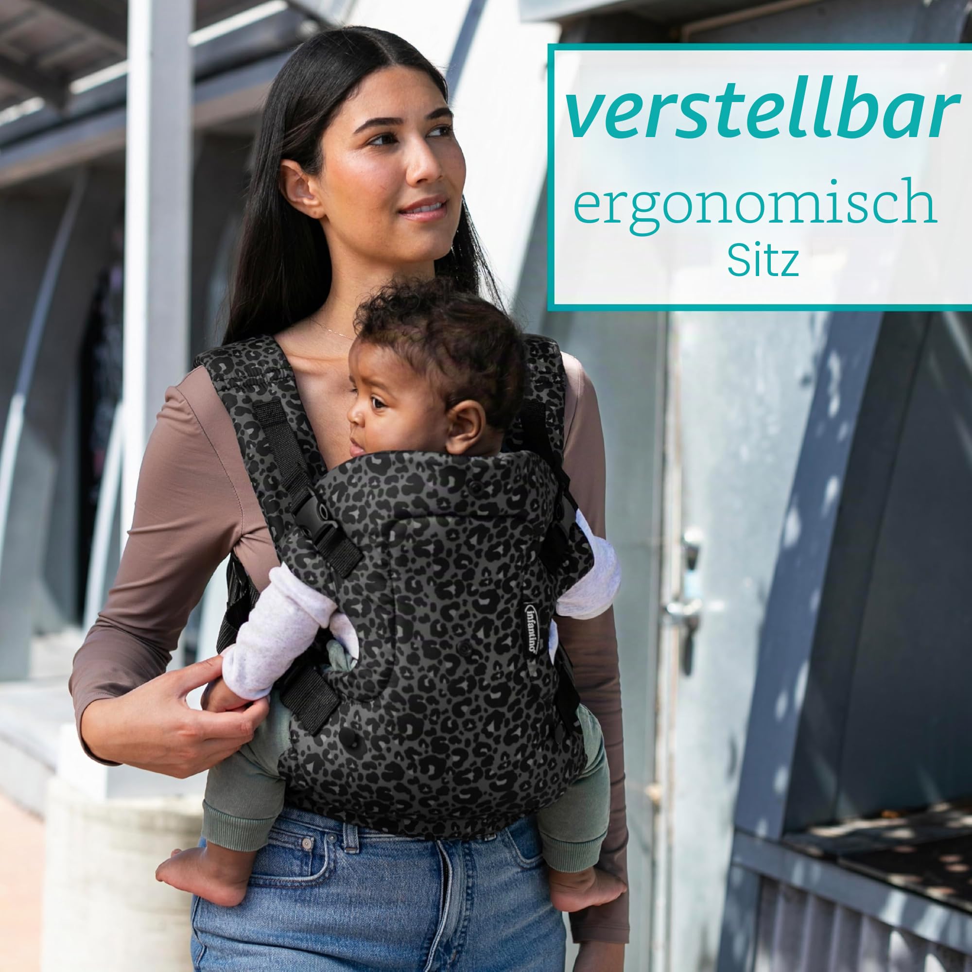 Infantino Flip Advanced 4-in-1 Babytrage, Ergonomisch, Umwandelbar, mit Blickrichtung Nach Innen und Außen, Vorne und Hinten Tragbar für Neugeborene bis Kleinkinder von, Schwarzer & Grauer Leopard