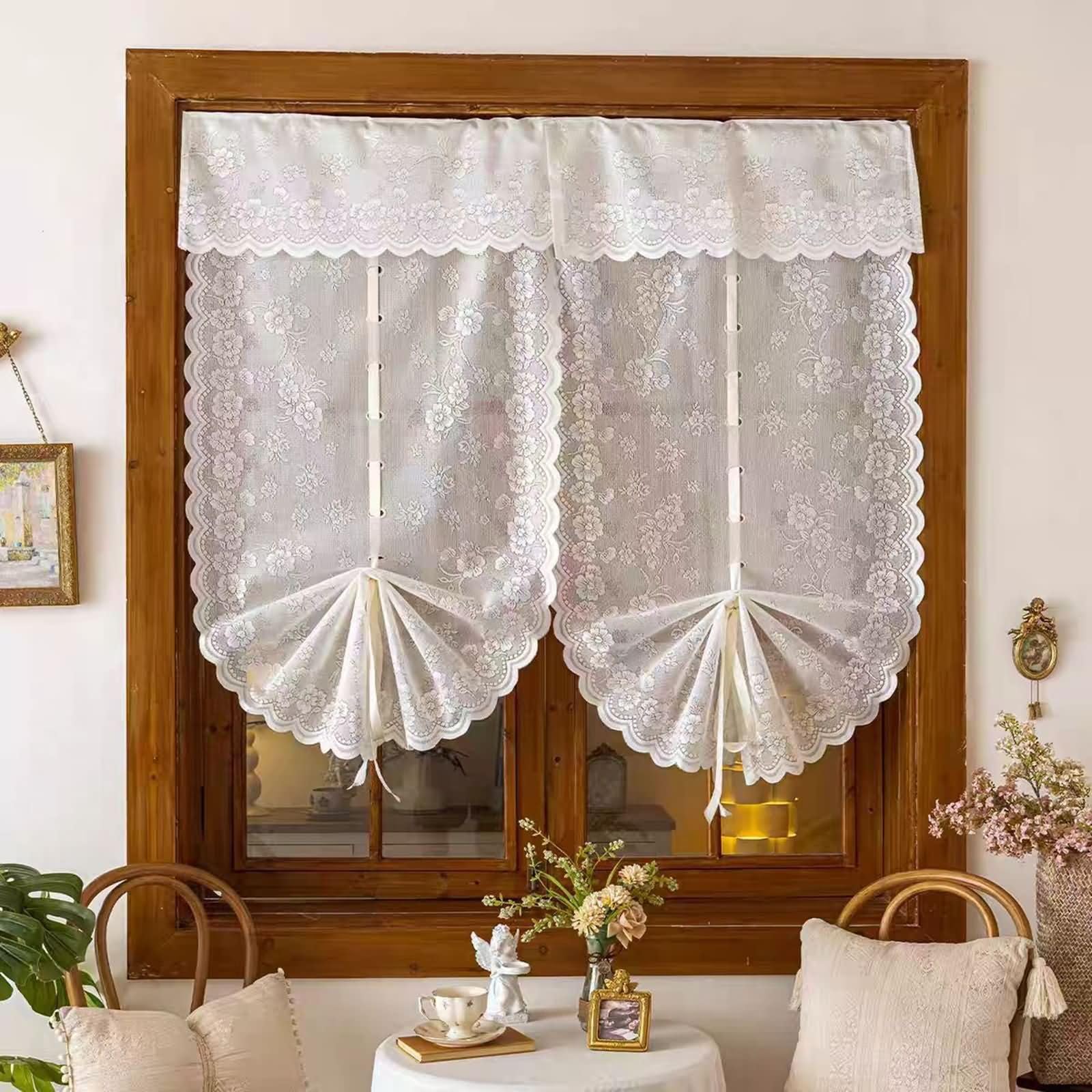Vorhänge 2er Set Landhaus Kurz,80 cm Breit,Rod Tasche | Spitzenblumen Stickerei,Pflegeleicht Polyester,Lichtdurchlässig,Weiß,80 x 150 CM