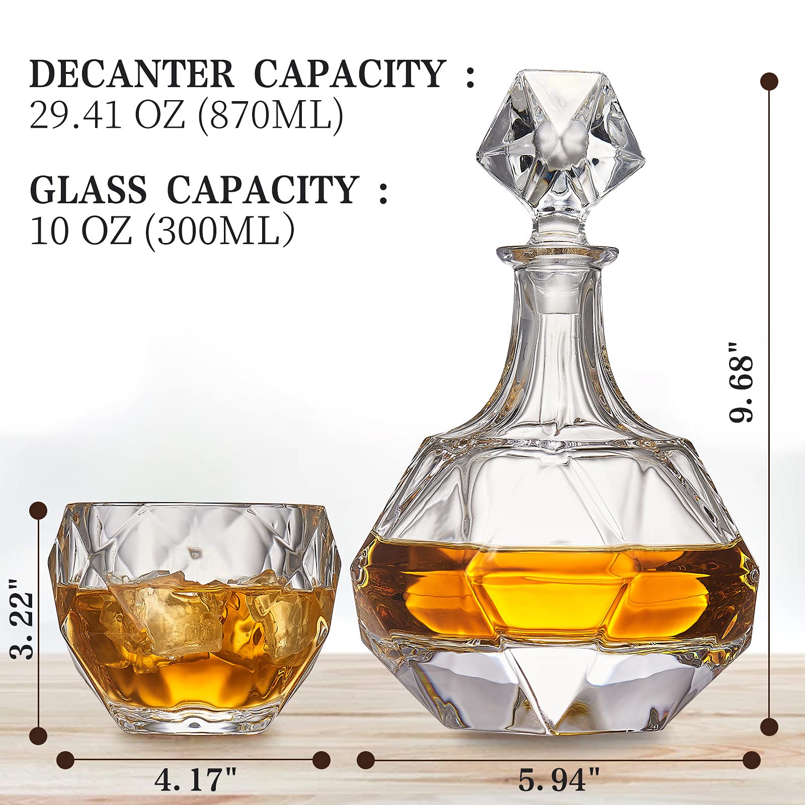 Onearf Whiskey Decanter Sets, 870ml Crystal Liquor Decanter with