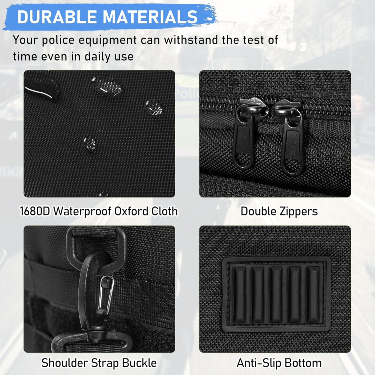 Patrol Bag Law Enforcement, Police Gear Bag Car Front Seat Organizer for Police with Laptop Layer and Cup Holders, MOLLE System, Fits Vehicle Passenger Seat Black