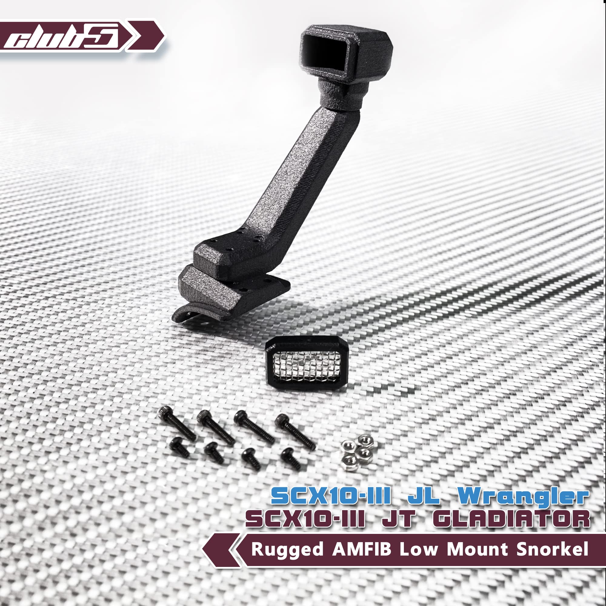 Club 5 Racing Rugged AMFIB Low-High Mount Snorkel for SCX10 III JL Wrangler/JT Gladiator