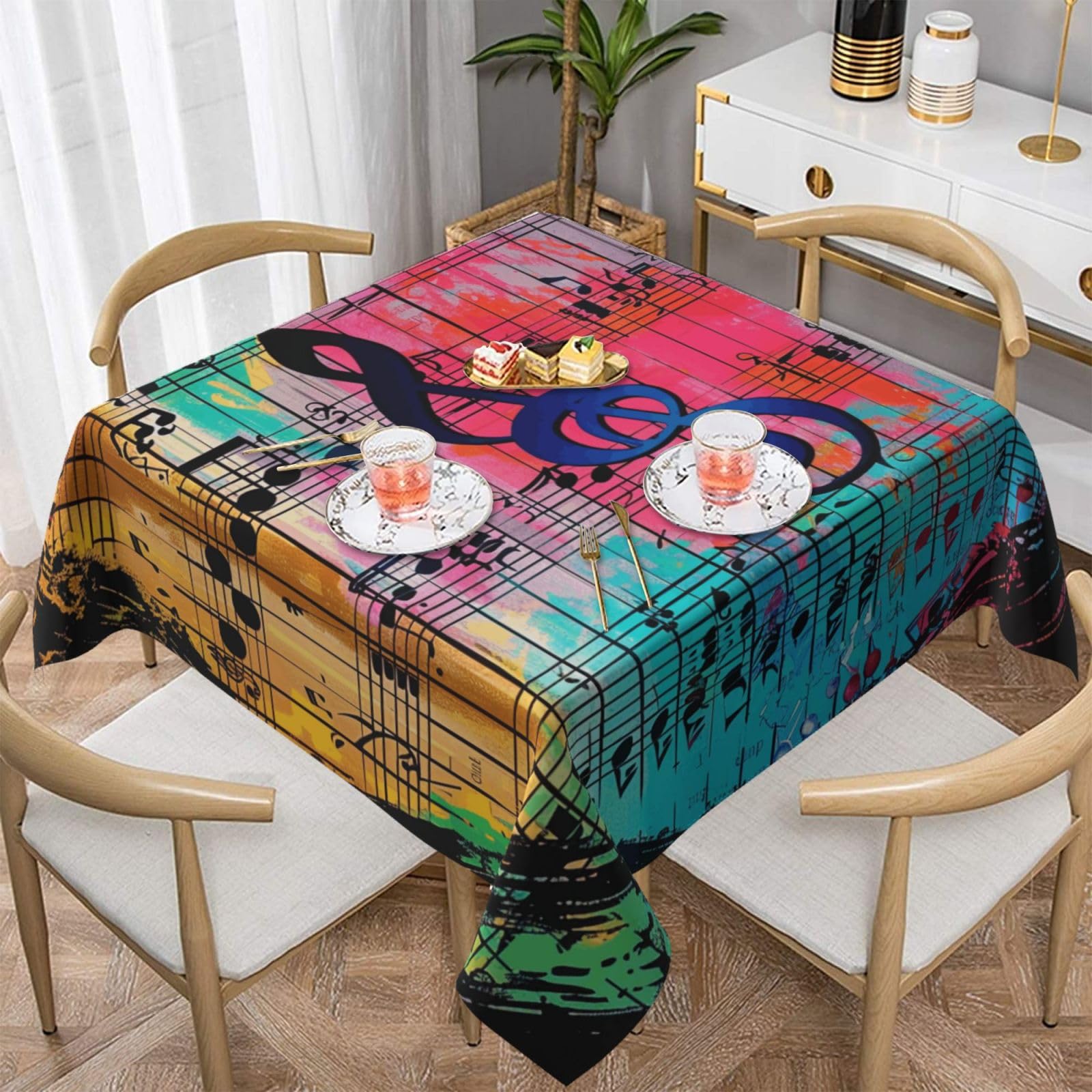 WPKJU Music Notes Printed Square Tablecloth 54x54 inch Water Resistant Table Cover Washable Rectangle Table Cloth for Dining Tables