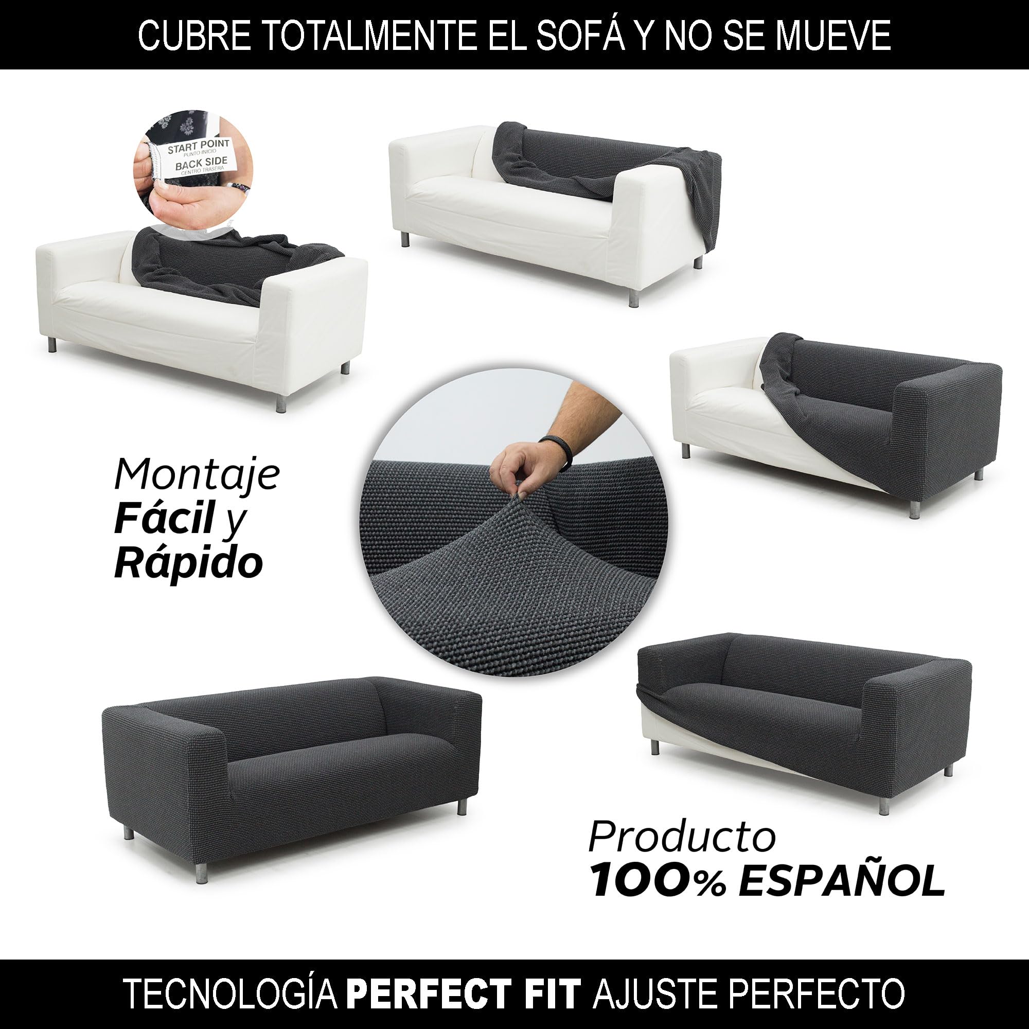 FAVERTI® Funda Super Elástica Sofá Compatible con el Sofá KLIPPAN 2 plazas de IKEA | Modelo NOVELE | Negro | Protector de Calidad de Tejido Jacquard Tacto algodón