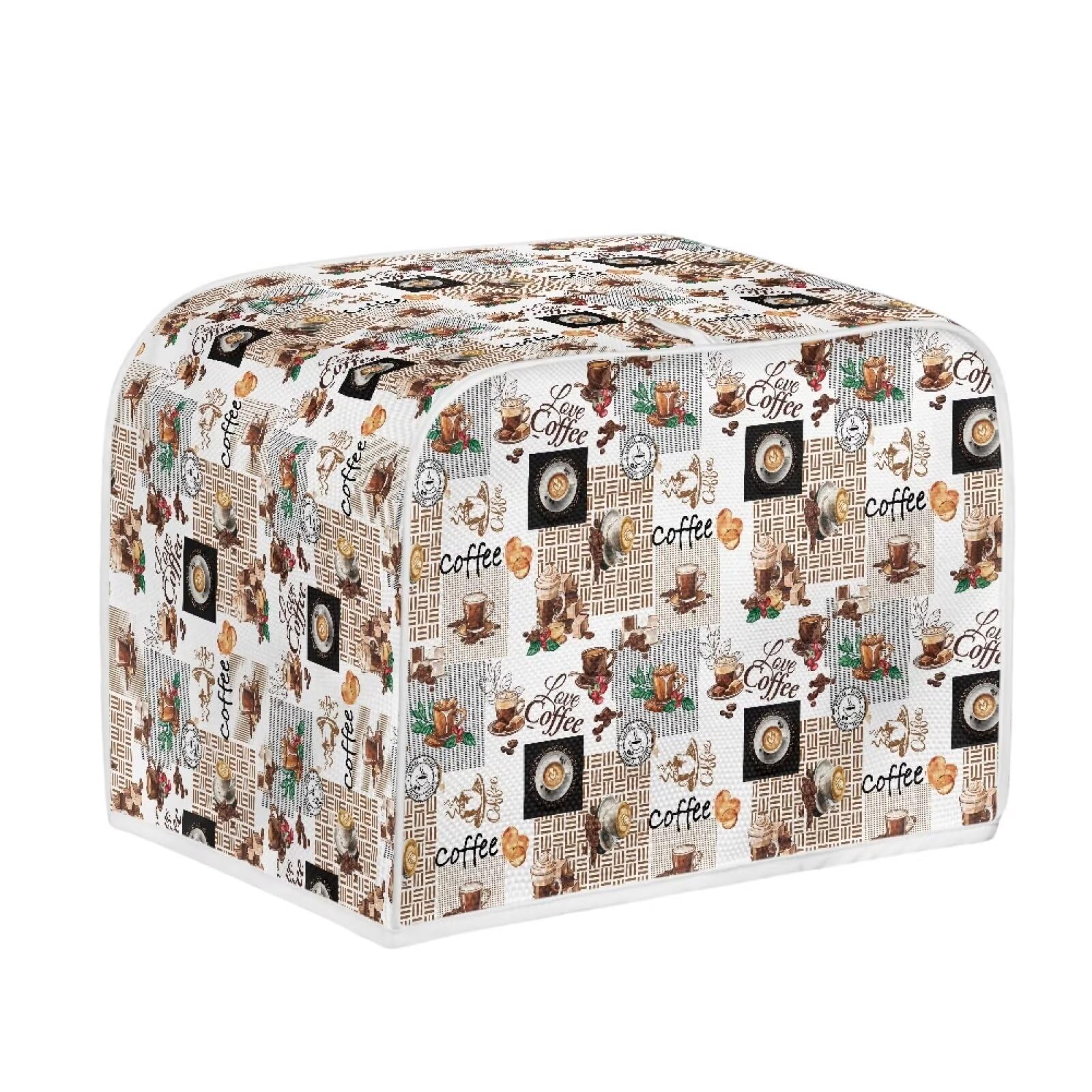 Toaster Cover Kitchen Bakeware Protector Fits for Most Standard 4 Slice Toasters, Keep Toaster Free From Dust Stain Fingerprints Oven Dustproof Cover, Love Coffee Vintage