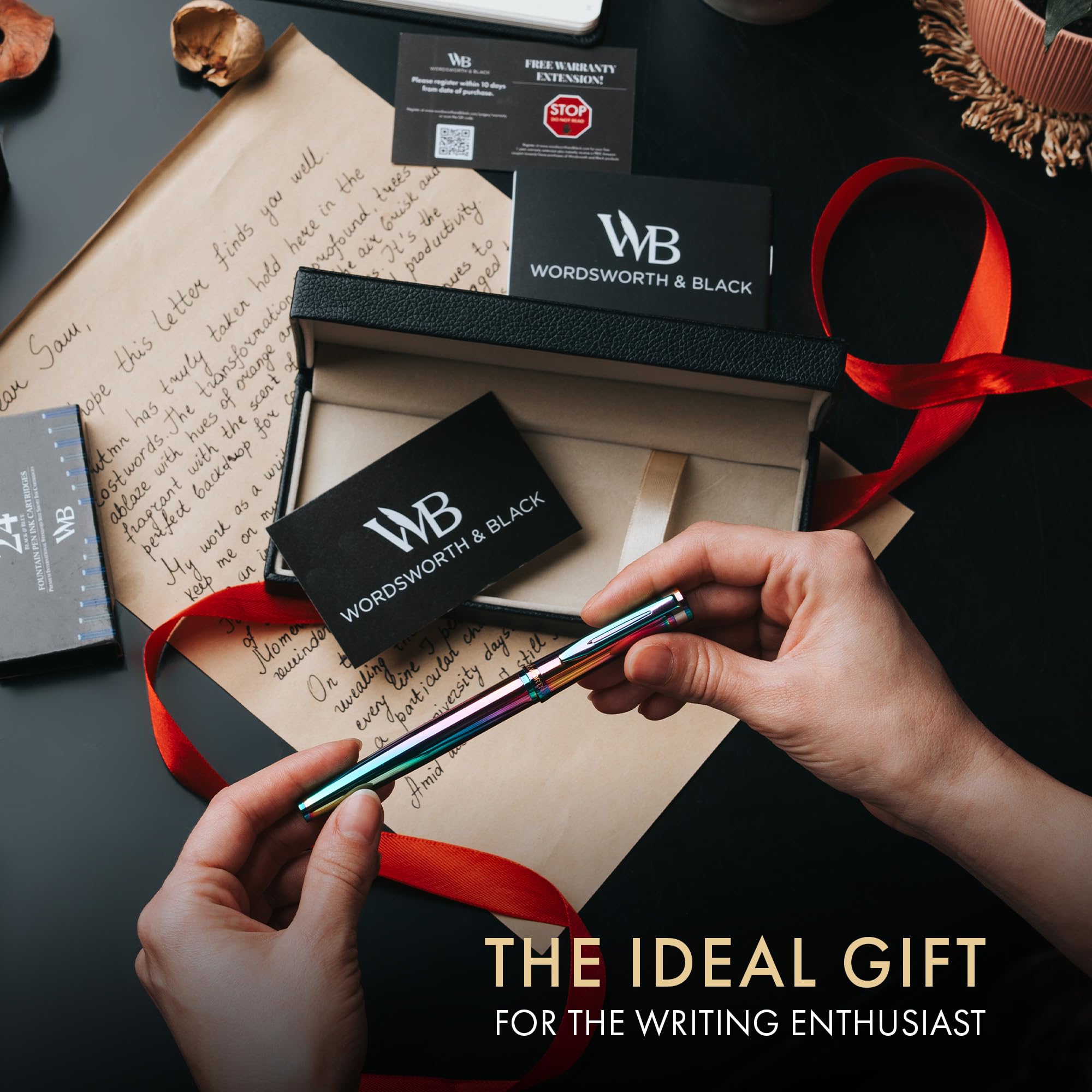 Wordsworth & Black Fountain Pen Set, 18K Gilded Medium Nib, Includes 24 Pack Ink Cartridges, Ink Refill Converter & Gift Box - Image 3