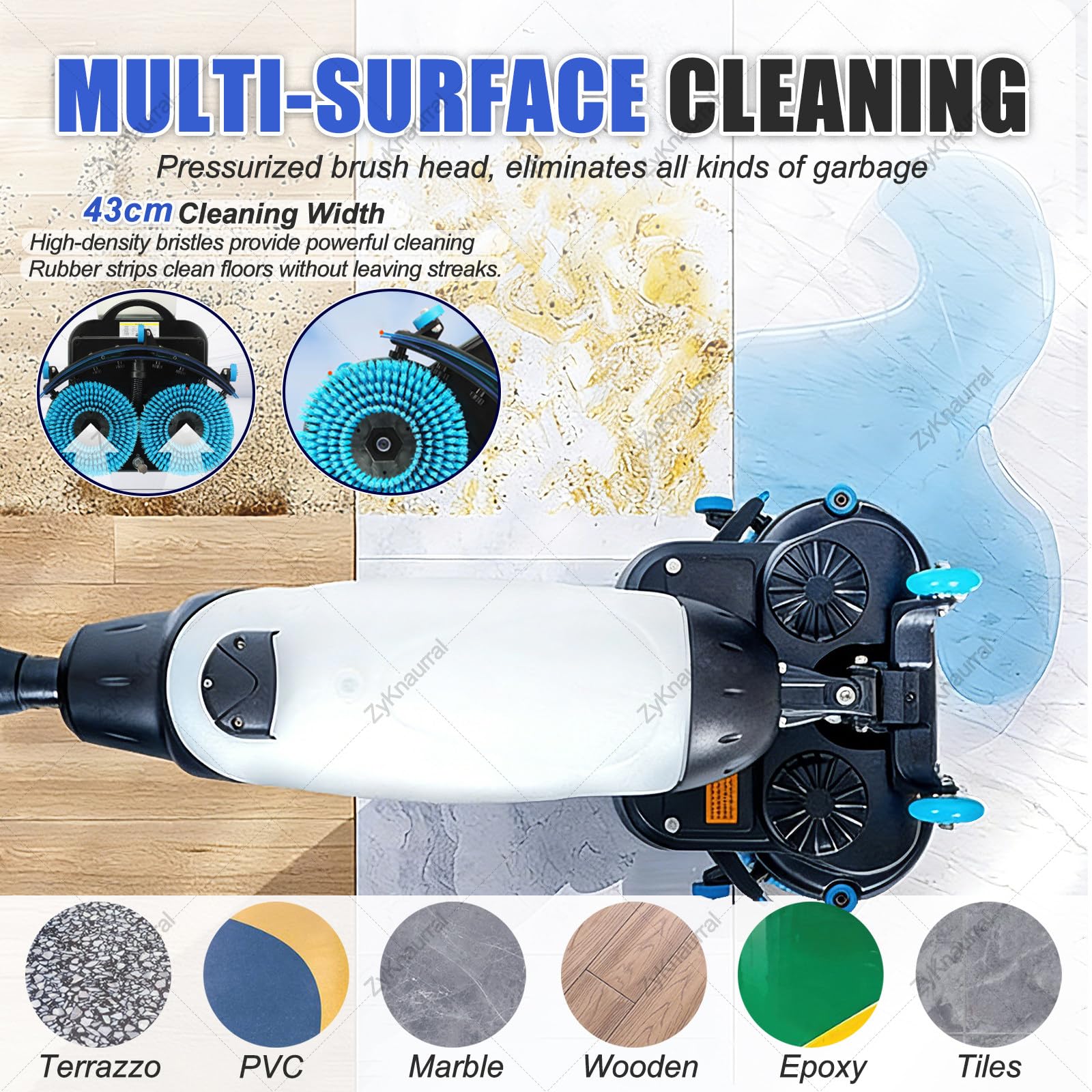 Minifregadora De Suelos De 17" De Grado Comercial Para Suelos De Madera, Baldosas, Terrazo, Mármol Y Cemento. Autopropulsada, Funcionamiento Silencioso, Ideal Para El Hogar Y El Negocio. Red