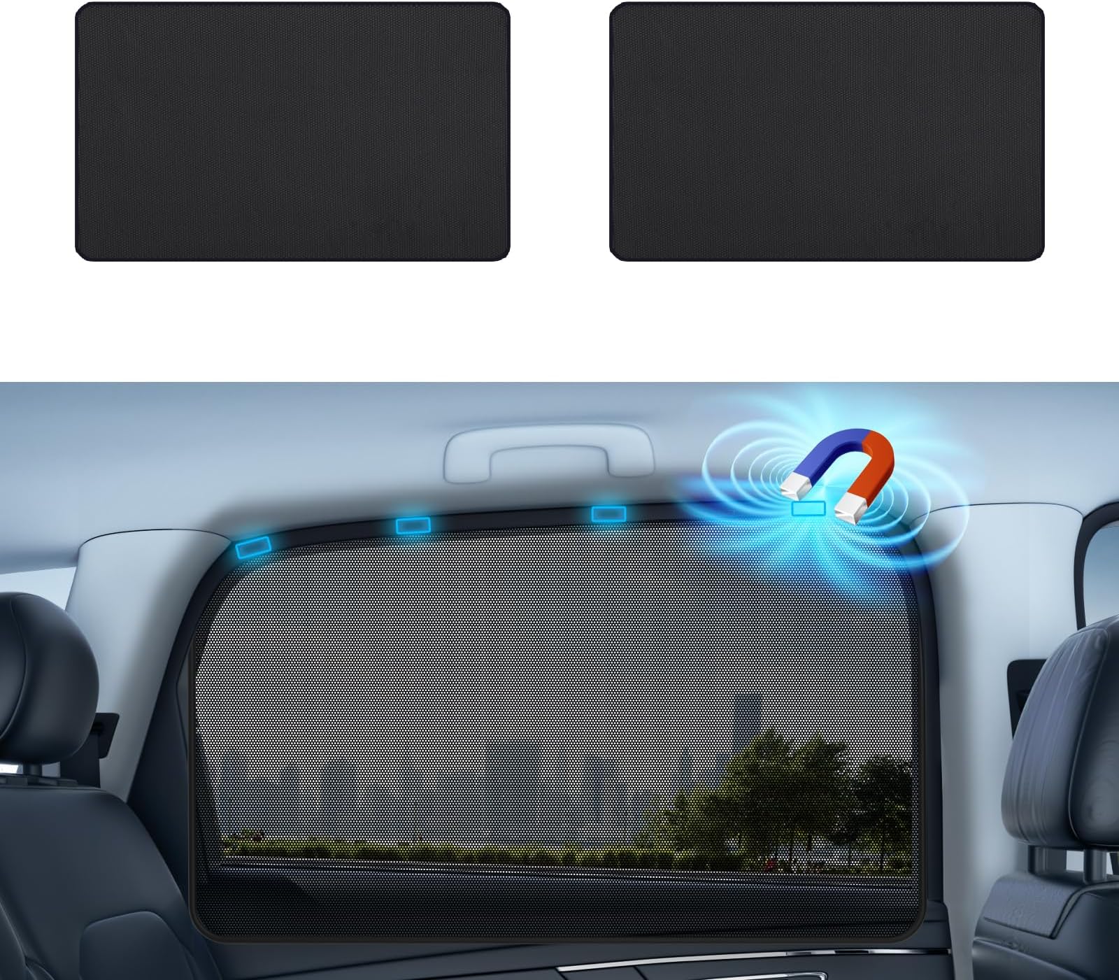 Aokway Magnetic Car Window Shades, 2Pcs Double-Layer UV Protection Car Curtains for Rear Side Window Sun Shade, Universal Fit for Baby, Driver (Black, Rear 2pcs)