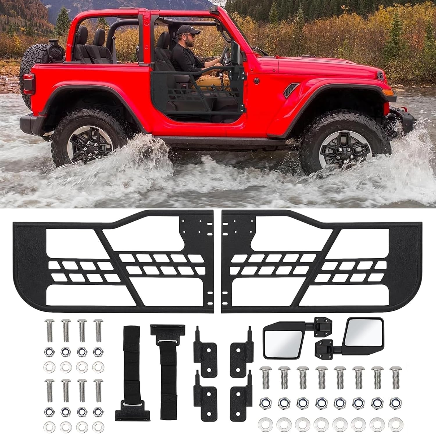 Jeep Tube Doors - Heavy Duty Jeep Doors with DOT Certified, Fit 2018-2025 Jeep Wrangler JL 2 Door, Hunting Style Tubular Jeep Wrangler Doors with Rubber Pads & Toughened Steel Tube