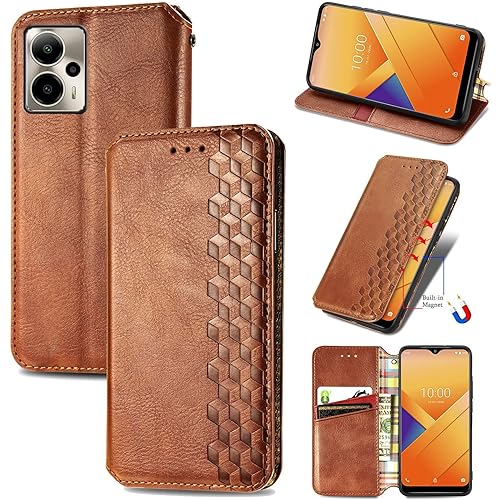 Compatible for AT&T Motivate Pro 5G & Cricket Outlast 5G Wallet Case - Folding Flip Case with Kickstand, Credit Card Slot, Magnetic Closure - Protective Cover - Brown