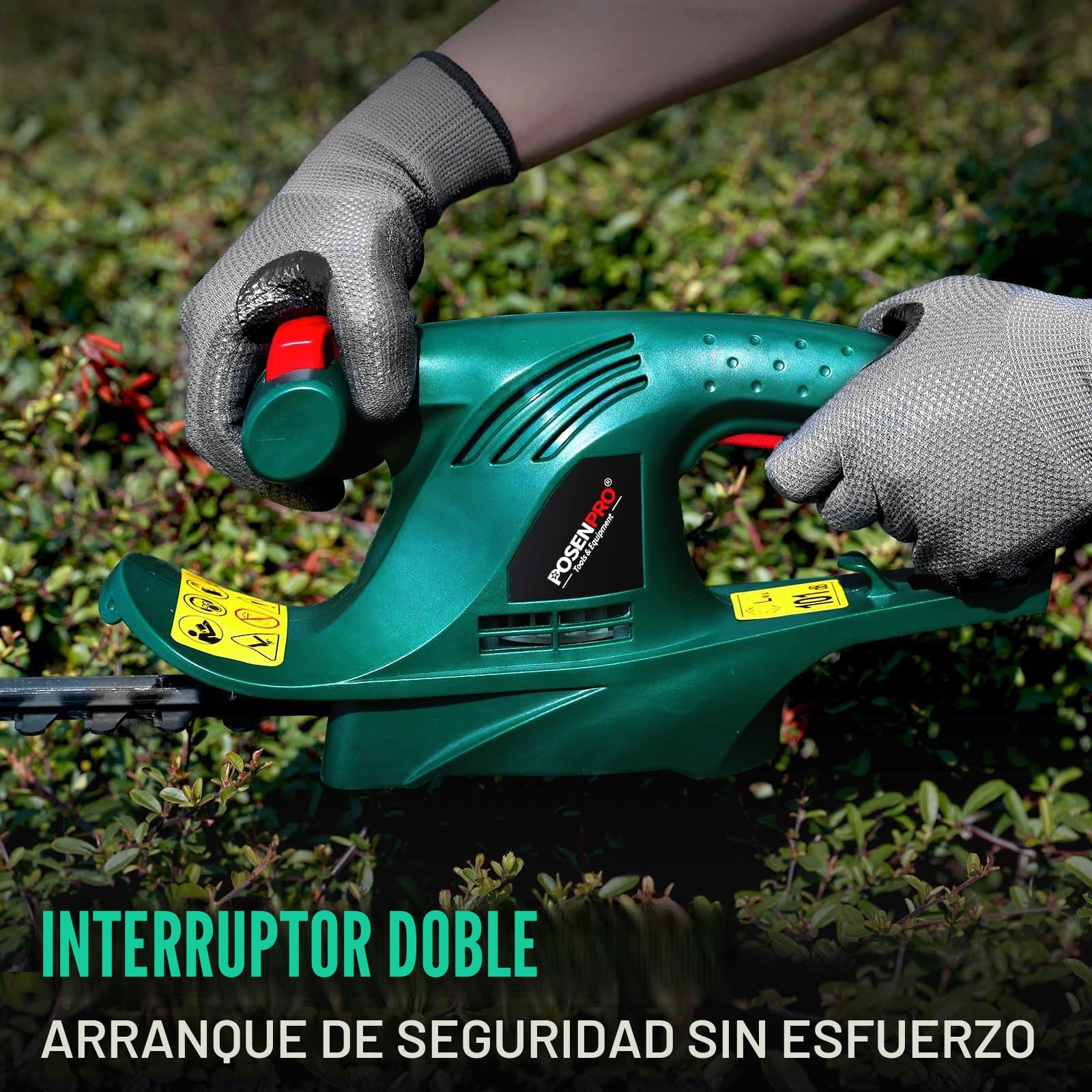 POSENPRO Cortasetos Eléctrico 450 W, Recortasetos eléctrico con Cable, Tijeras Cortasetos eléctrico, Longitud de la Cuchilla de 45 cm, Espacio Entre Dientes de 16 mm, Peso 2,0 Kg