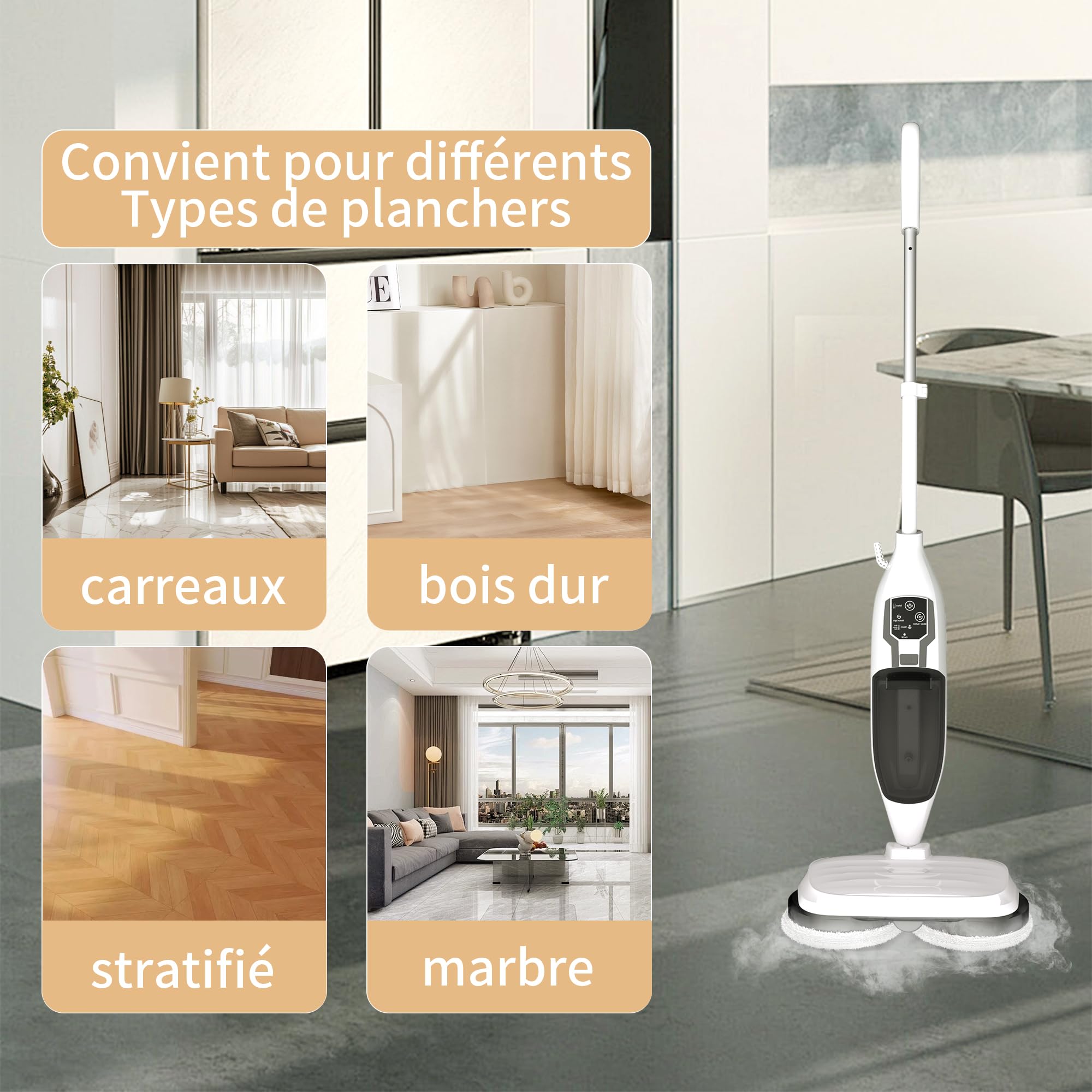 Steam Mop, lavapavimenti a Vapore per la Pulizia, pulitore a Vapore Portatile Multiuso, 13 Accessori, per Pavimenti in Legno, Laminato, Vinile, Piastrelle, Marmo