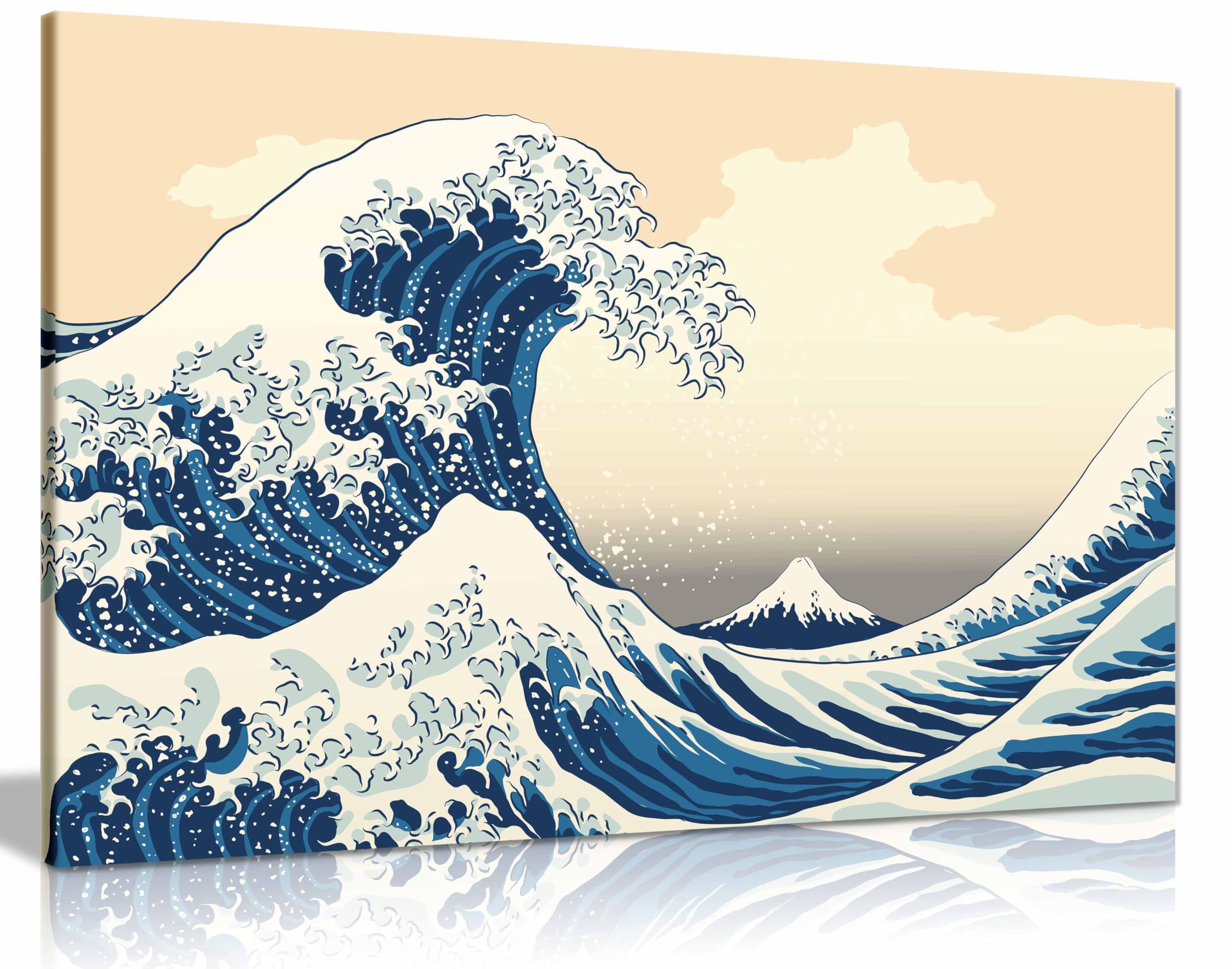 Japanese Wave Anime Framed Canvas Print, Pictures for Home Walls, Bedroom, Living Room & Bathroom Decor 46x31cm (18x12in)