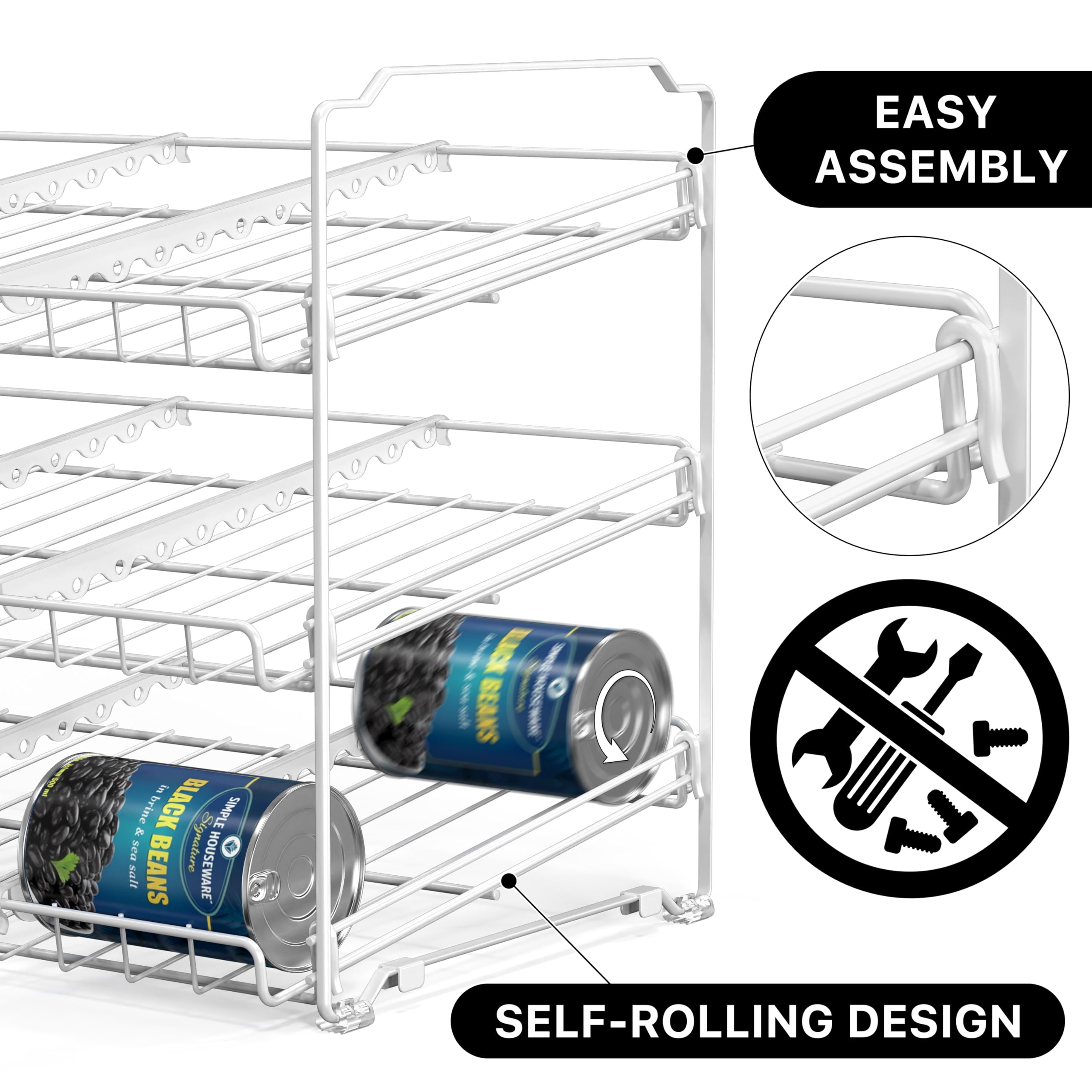 Simple Houseware Stapelbarer Dosenregal-Organizer, Weiß | Dosenspender für Speisekammer/Schrank, verstellbare Trennwände, 29,2 cm D x 43,2 cm B x 34,92 cm H