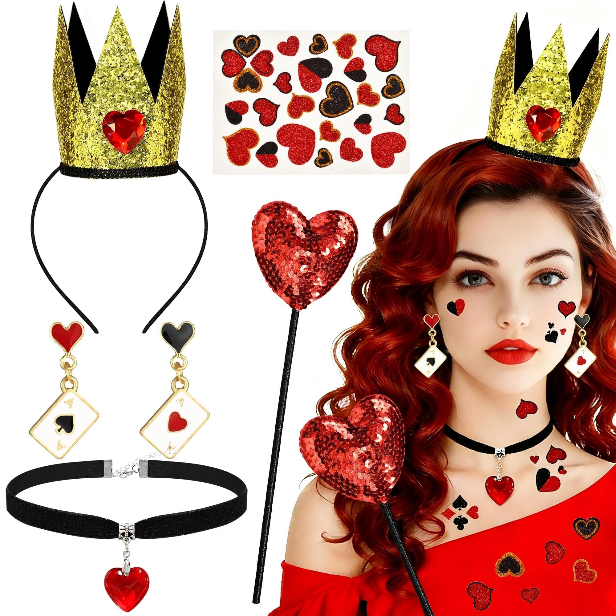 ALUNME Princess Costume Accessories for Girls Headband Jewelry Gloves Halloween Party Dress Up (Red 5, one size)