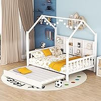 Vista 10 de Harper & Bright Designs Cama de casa de tamaño individual con cajones, marco de cama individual de madera con compartimento para estantes, cama