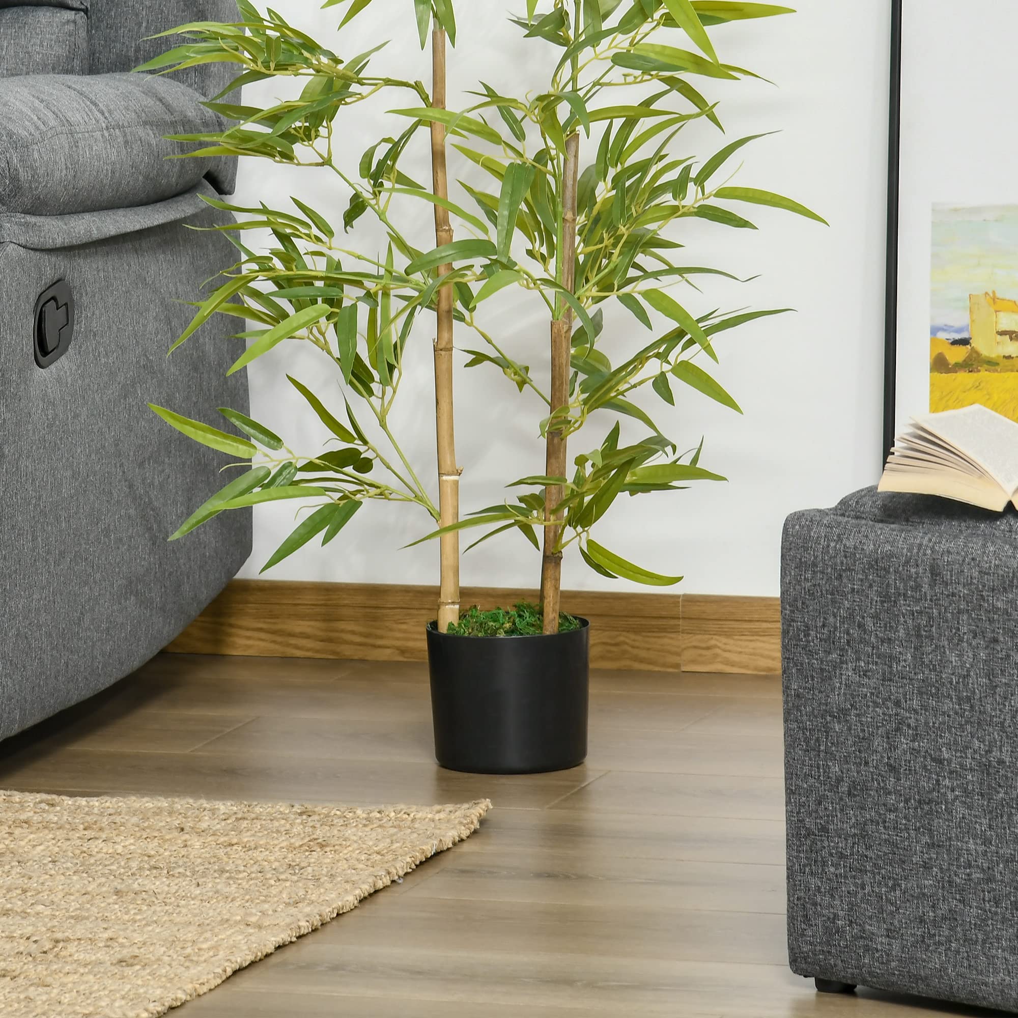 HOMCOM Pianta Artificiale da Interno 120cm in Vaso con 336 Foglie | Pianta Finta di Bambù Realistica, per Interno ed Esterno
