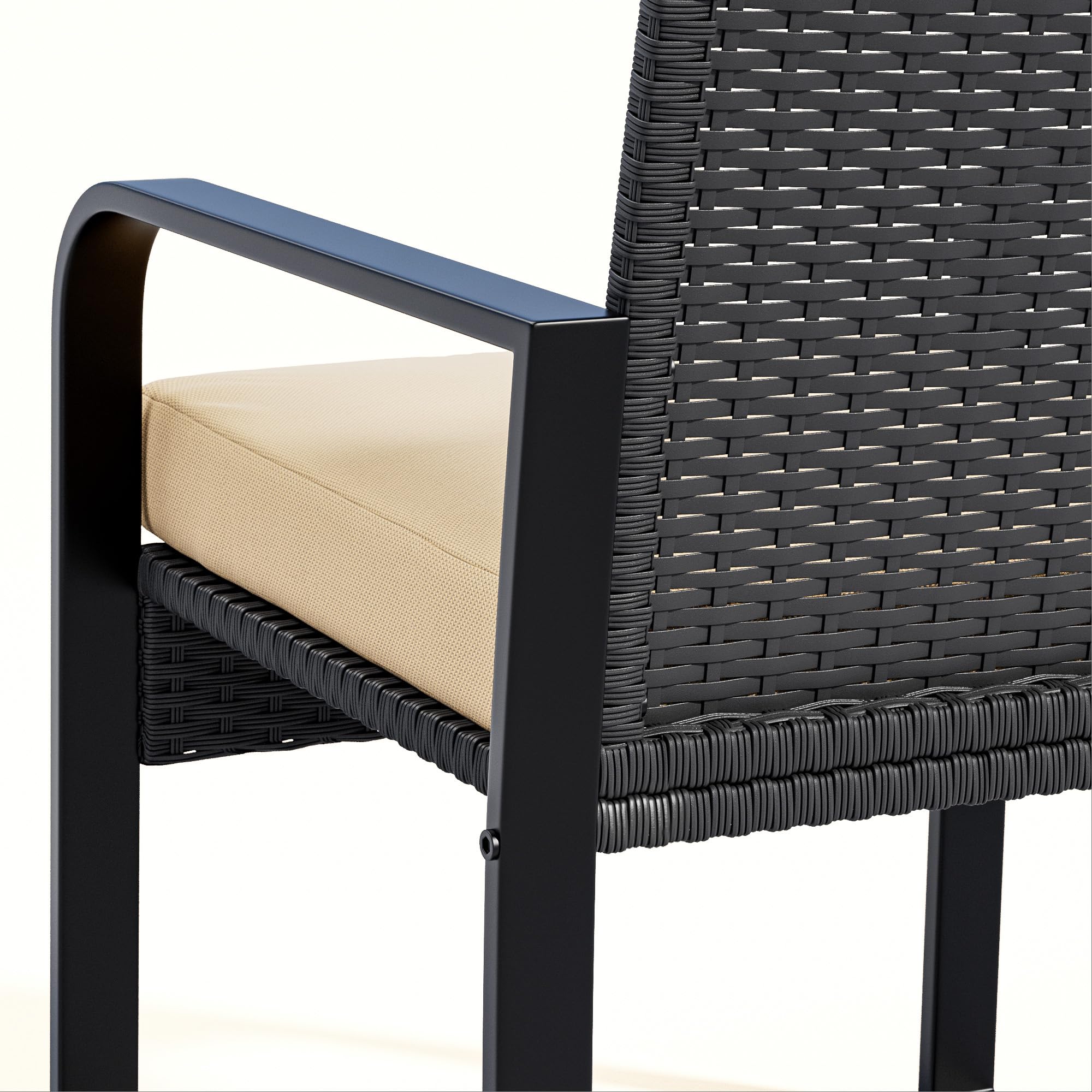 Bealife Salottino da Esterno in Rattan, Set Giardino 3 Pezzi con 2 Poltrone Imbottite + Tavolino con Piano in Vetro, Mobili per Balcone e Terrazza (beige)